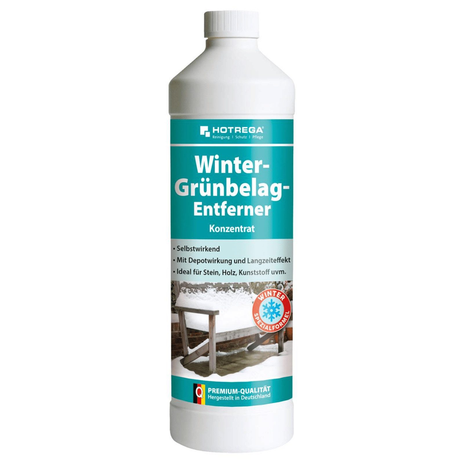 HOTREGA® Winter-Grünbelag-Entferner 1 Liter Средство для удаления зелени (1:10 Super-Konzentrat Selbstwirkend & ergiebig bei Kälte für Stein, Holz & Kunststoff)