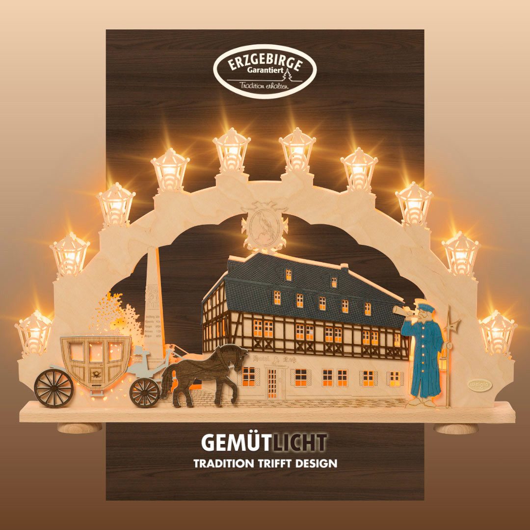 Weigla LED Schwibbogen Zwönitz, Lichterbogen aus Holz, Fachwerkhaus, Made in Germany (1-tlg), Erzgebirge garantiert, Weihnachtsdeko Innen, Weihnachtsbeleuchtung