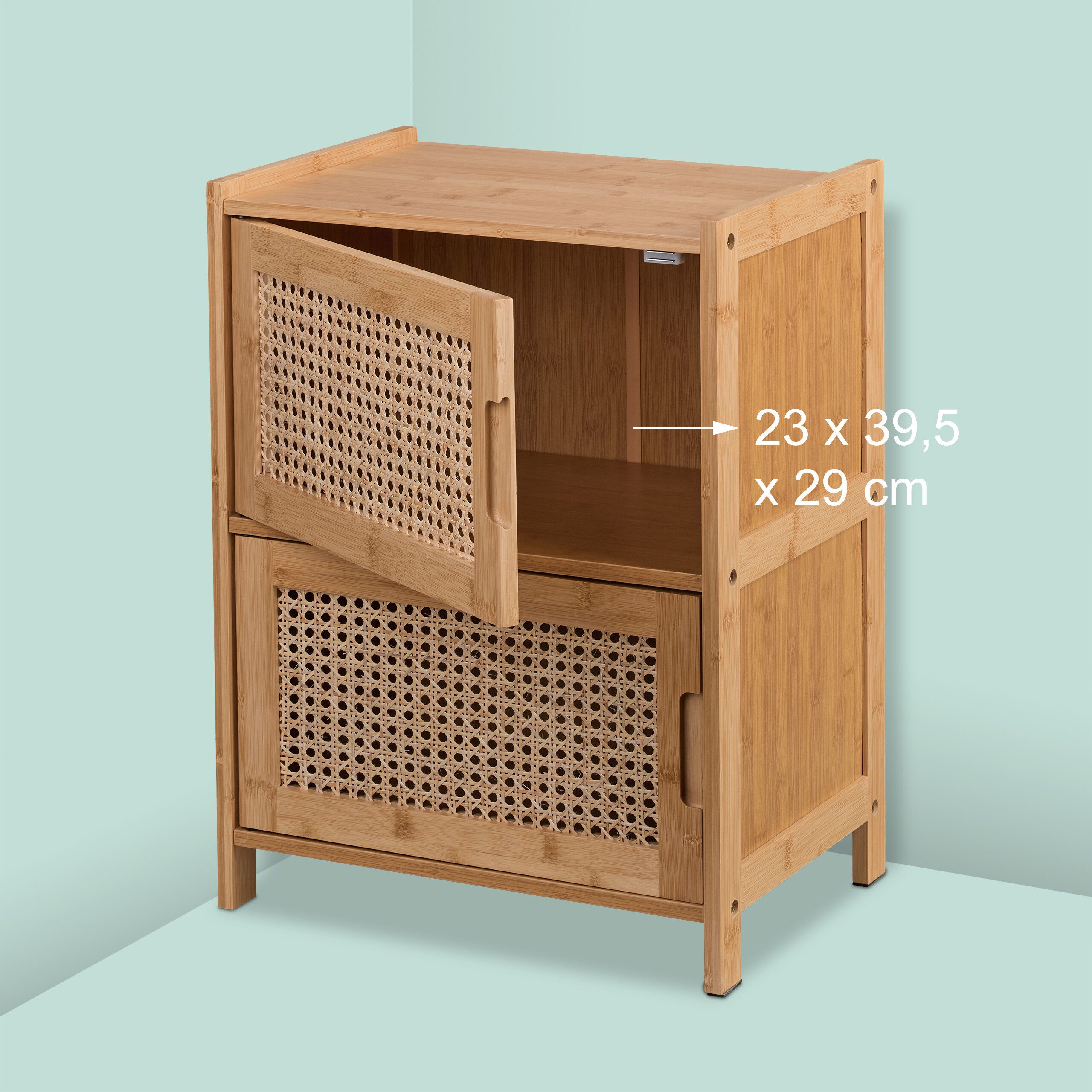 relaxdays Nachtkommode Beistellschrank mit 2 Rattan-Türen