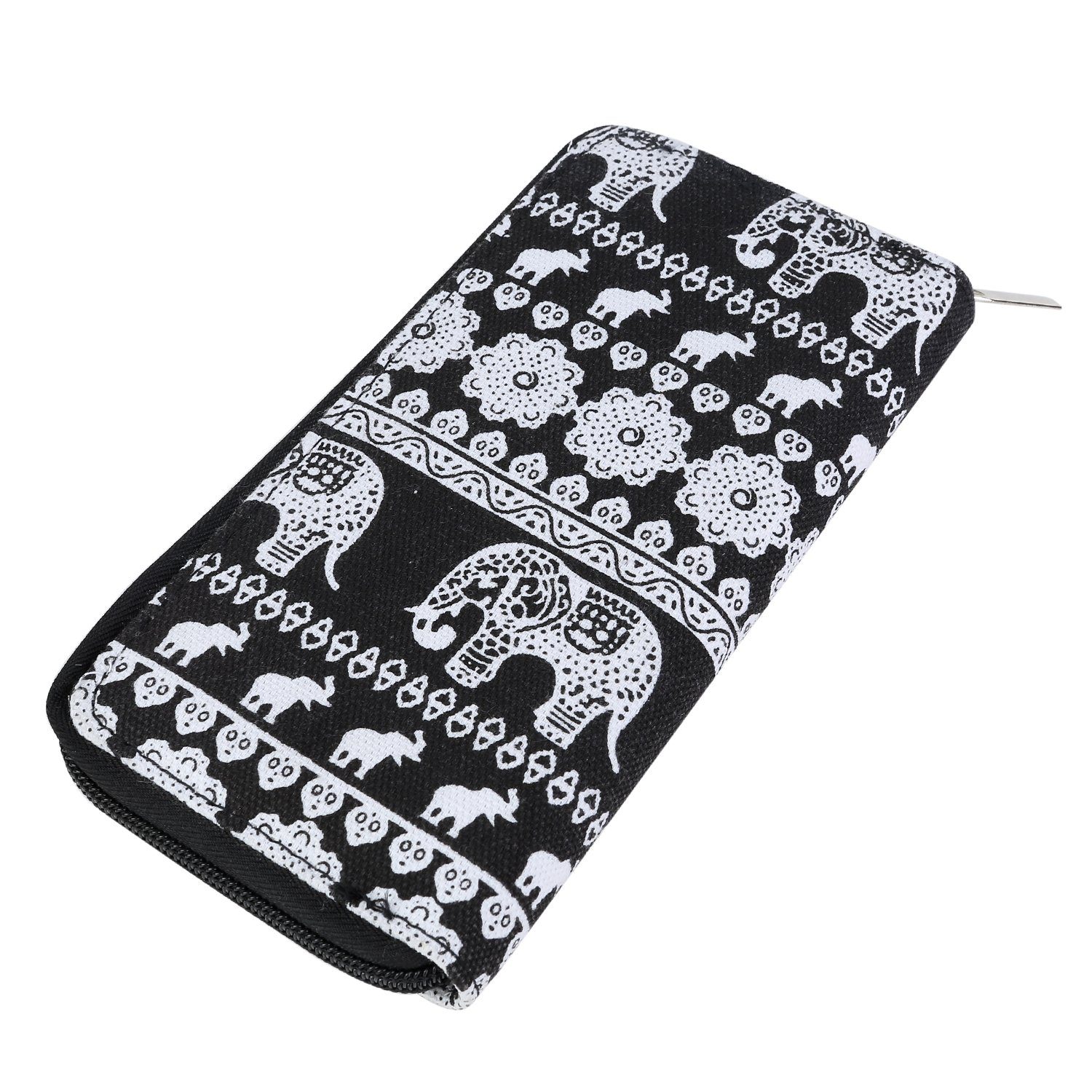 DonDon Geldbörse Geldbeutel Portemonnaie Muster Katze Hund (1-tlg), Geldbörse für Damen und Mädchen, verschiedene Motive, mit Reißverschluss elefanten - Schwarz-weiß