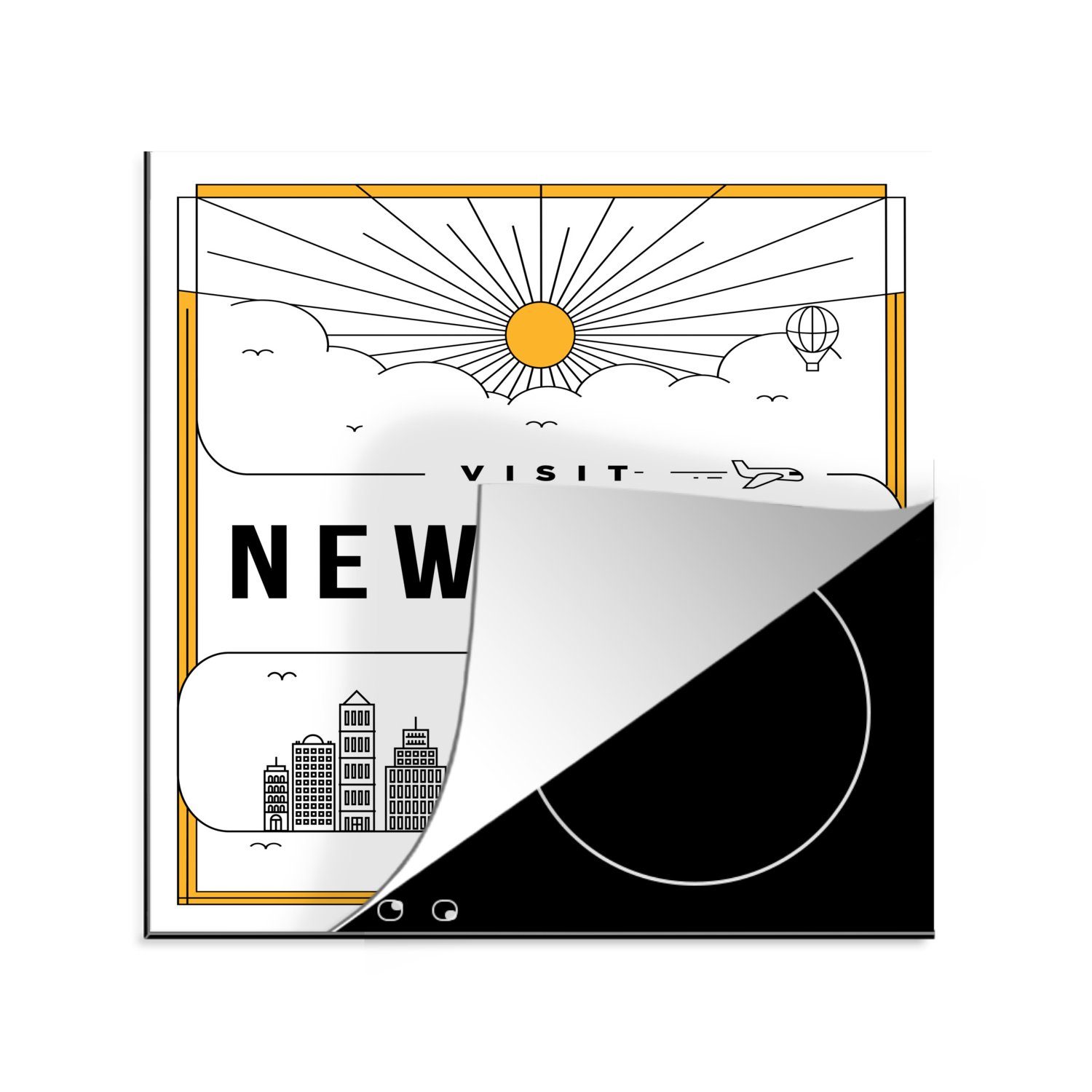 MuchoWow Herdblende-/Abdeckplatte New York - Skyline - Flugzeug, Vinyl, (1 tlg), 78x78 cm, Ceranfeldabdeckung, Arbeitsplatte für küche | Herdabdeckplatten