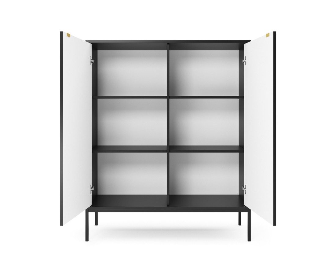 Deine Möbel 24 Kommode NOVO K104 Hochkommode Sideboard Weiß Grau Schwarz Premium (Set, 2 St., Wohnzimmer Flur Schlafzimmer Goldene Griffe), geriffelte Fronten 104 cm breit 2-türig 6 geschlossene Fächer