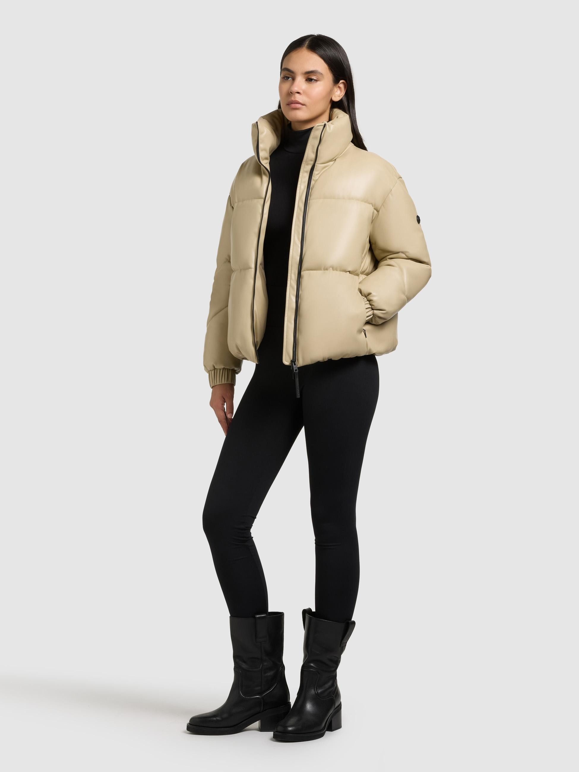 khujo Steppjacke Khalia Gesteppte Damen Winterjacke in Lederoptik