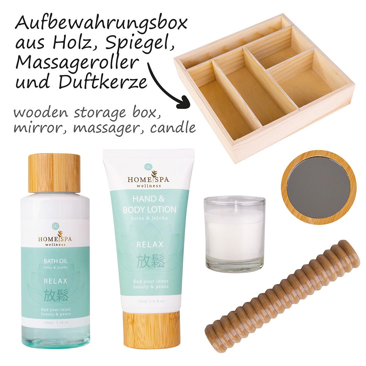ACCENTRA Wellness-Pflegeset Accentra Geschenkset Home Spa Massageroller und Duftkerze, Geschenkbox, Badeset, Wellnesspräsent, Beautyset, Frauengeschenk, Set, Wellnessgeschenk, 6 tlg., für Frauen, Körper, Gesicht, dekorativ