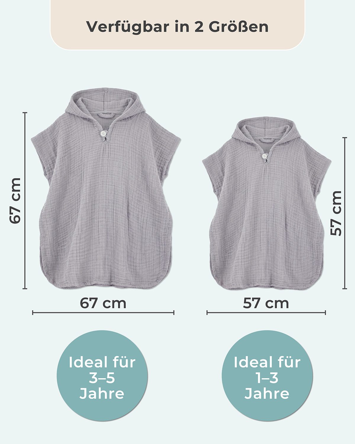 Laynenburg Badeponcho Musselin für Kinder mit Kapuze - Poncho aus 100% Baumwolle, als strandponcho, surf Handtuch poncho für Baby, Mädchen & Jungen