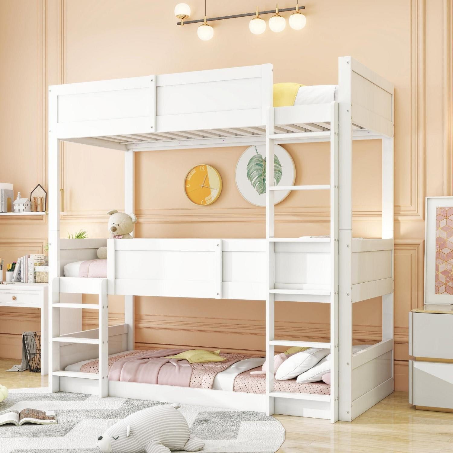 LuxusKollektion Hochbett Etagenbett Kinder 90x200 Weiß Kiefer Massiv (1-St)