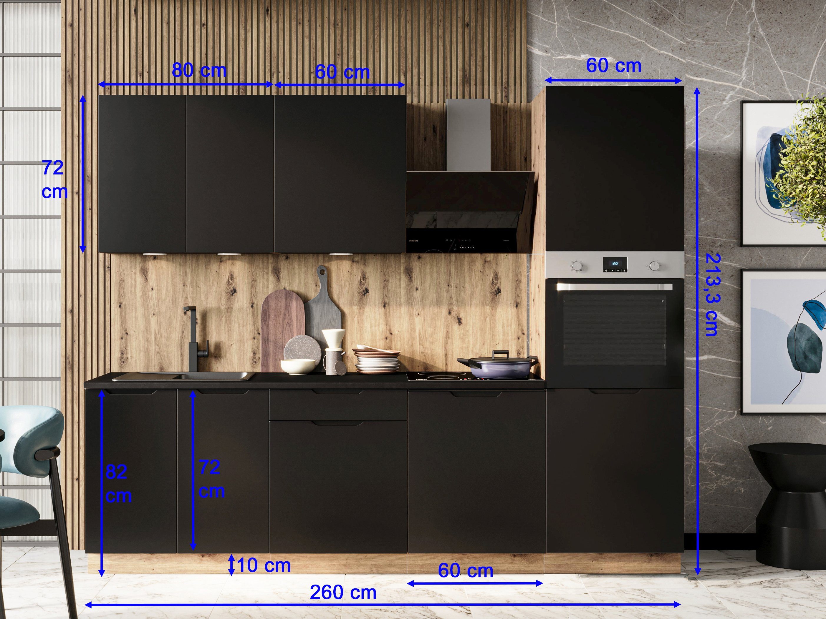 Möbel für Dich Küchenzeile Moderne grifflose Einbauküche ISABEL 260 cm 6-te günstig online kaufen