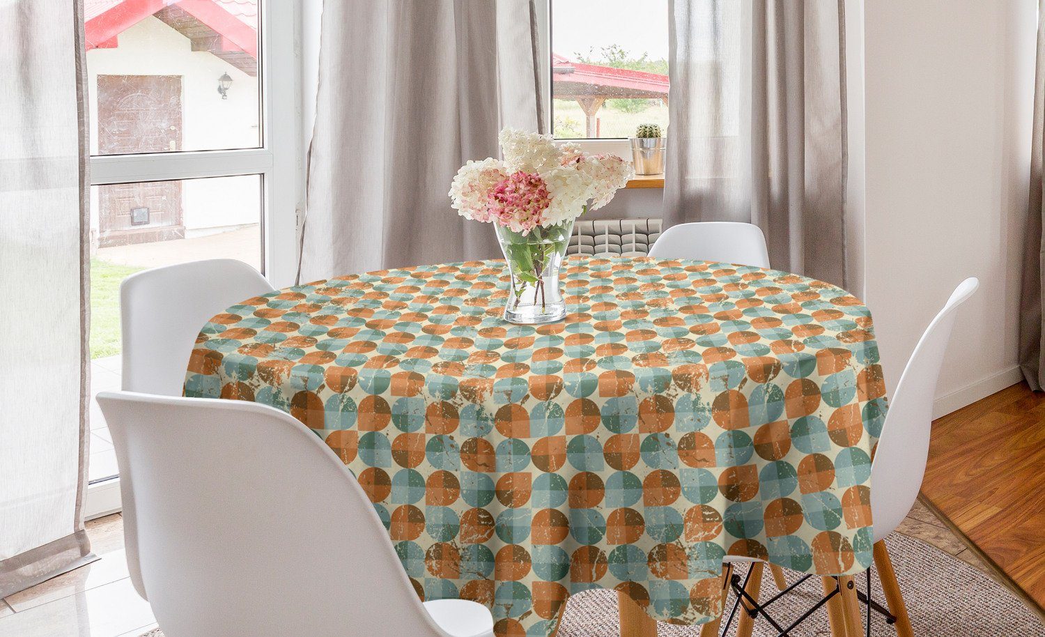 Abakuhaus Tischdecke Kreis Tischdecke Abdeckung für Esszimmer Küche Dekoration, Abstrakt Bicolor Grunge Runden