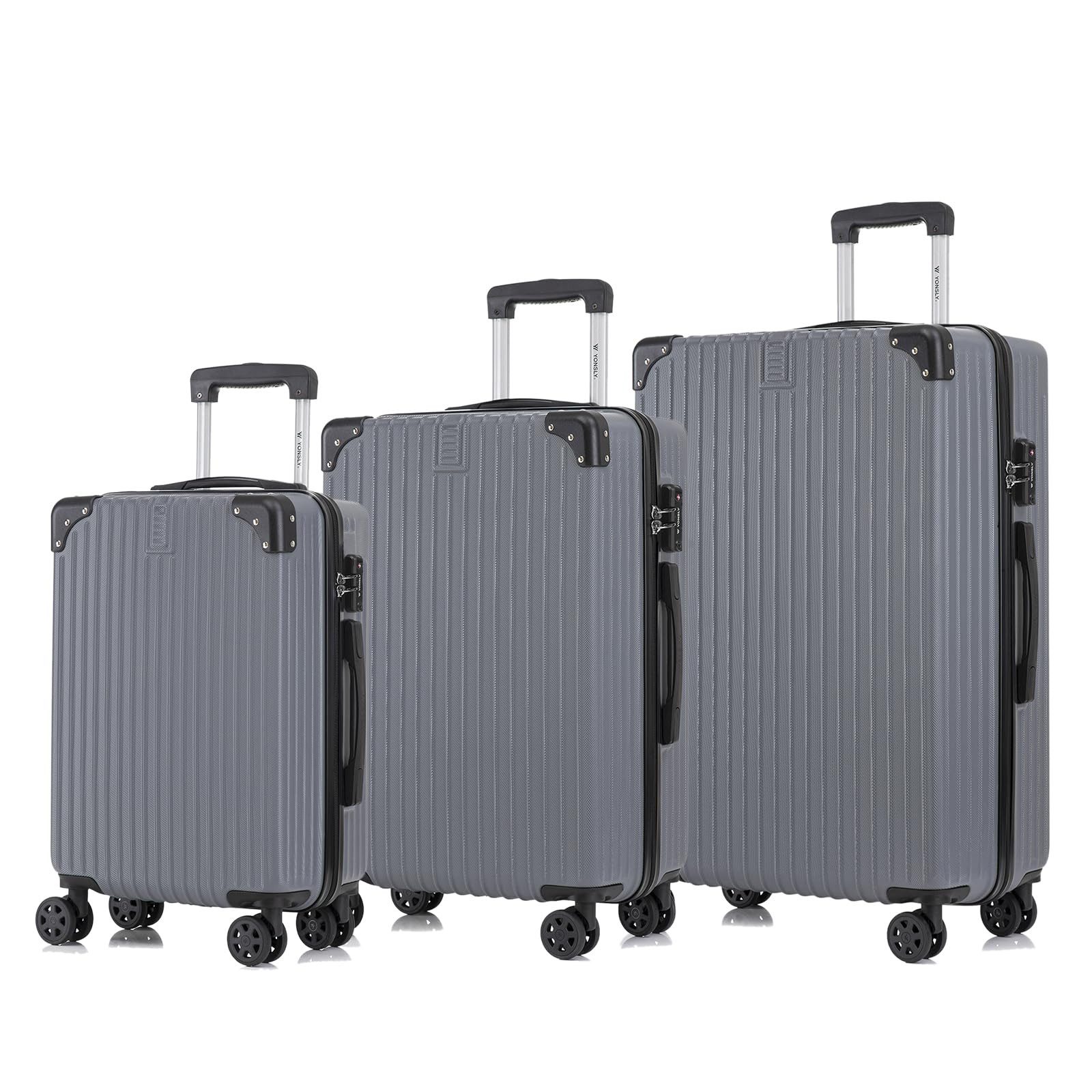 YONSLY Trolleyset Kofferset Reisekoffer Hartschale Trolley Set, 4 Rollen, (Hartschalenkoffer Set, M, L & XL), ABS Material, 360° Rollen, Zahlenschloss und weicher Griff
