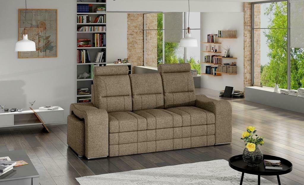 JVmoebel Sofa, 3 Sitzer Polster Sofas Sitzer Sofa Beige Couch mit Couchen 3 Hocker