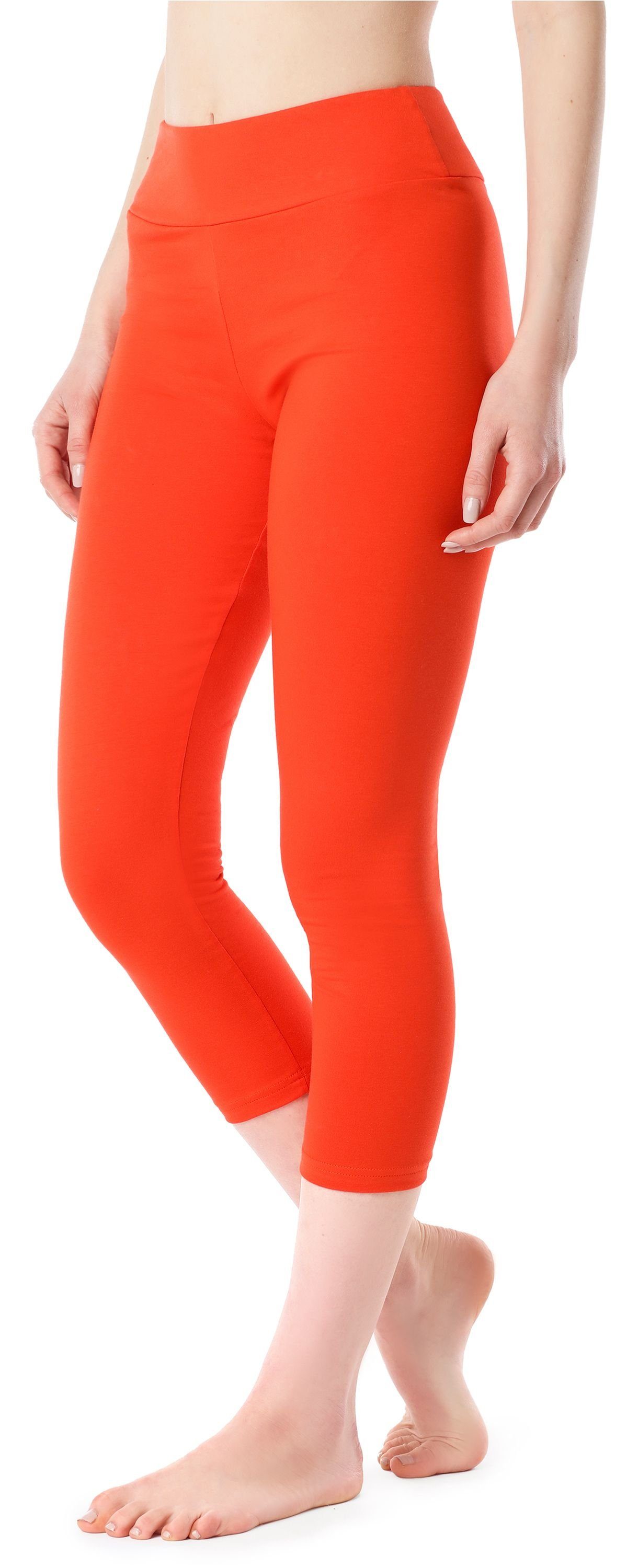 elastischer Baumwolle MS10-430 Damen 3/4 Orange Leggings (1-tlg) Merry Style Bund Capri aus Leggings