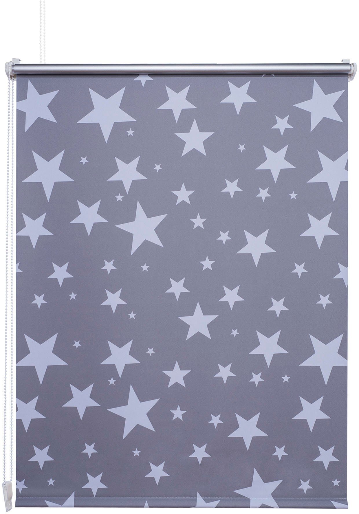 Seitenzugrollo Druckdesign Sterne, Liedeco, verdunkelnd, ohne Bohren, freihängend, Klemmfix, Klemmfix Rollo Design Sterne