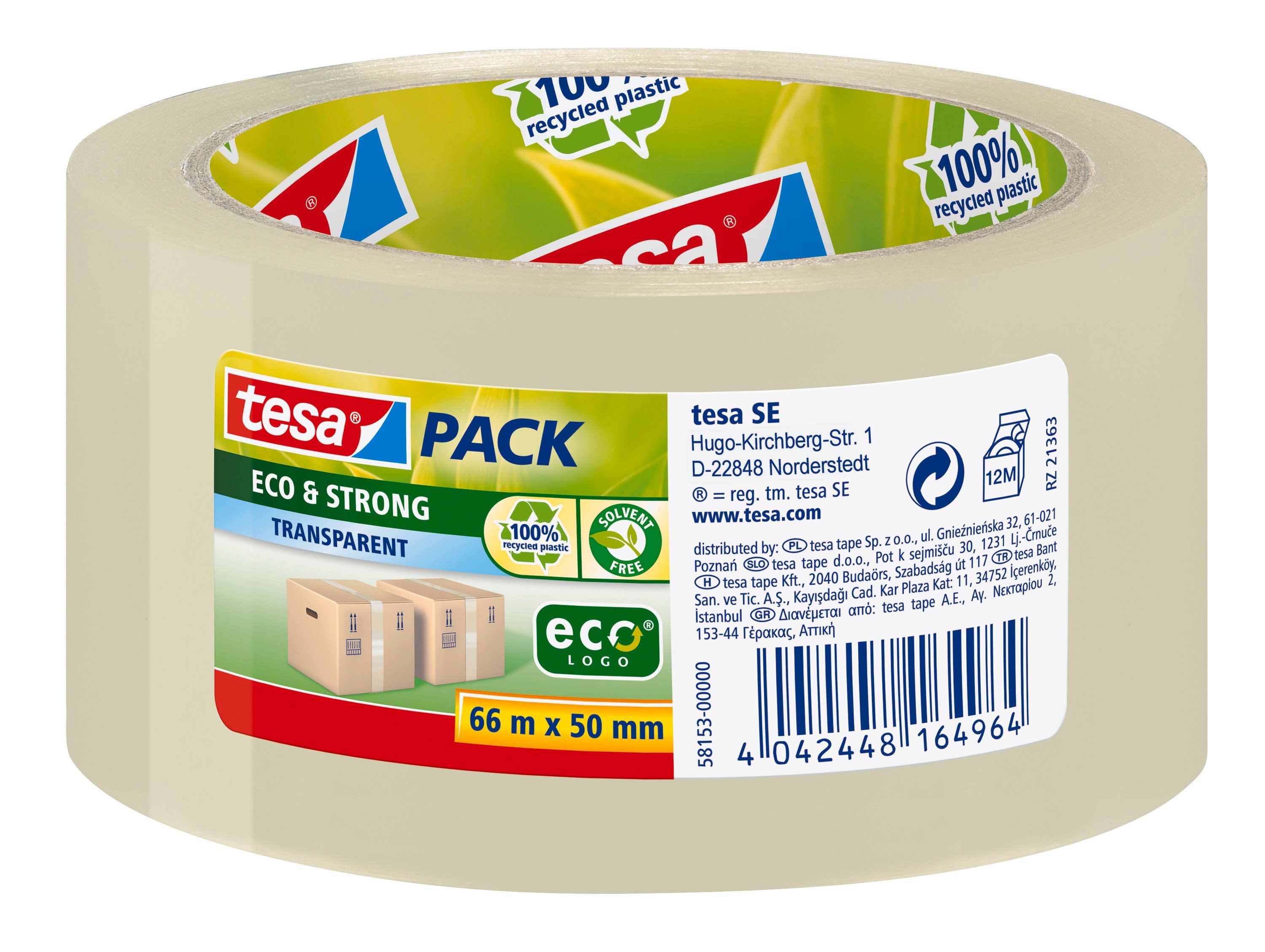 tesa Klebeband tesapack Paper ecoLogo® Packband - 66m : 50mm (Packung, 1-St) transparent - 66 m : 50 mm