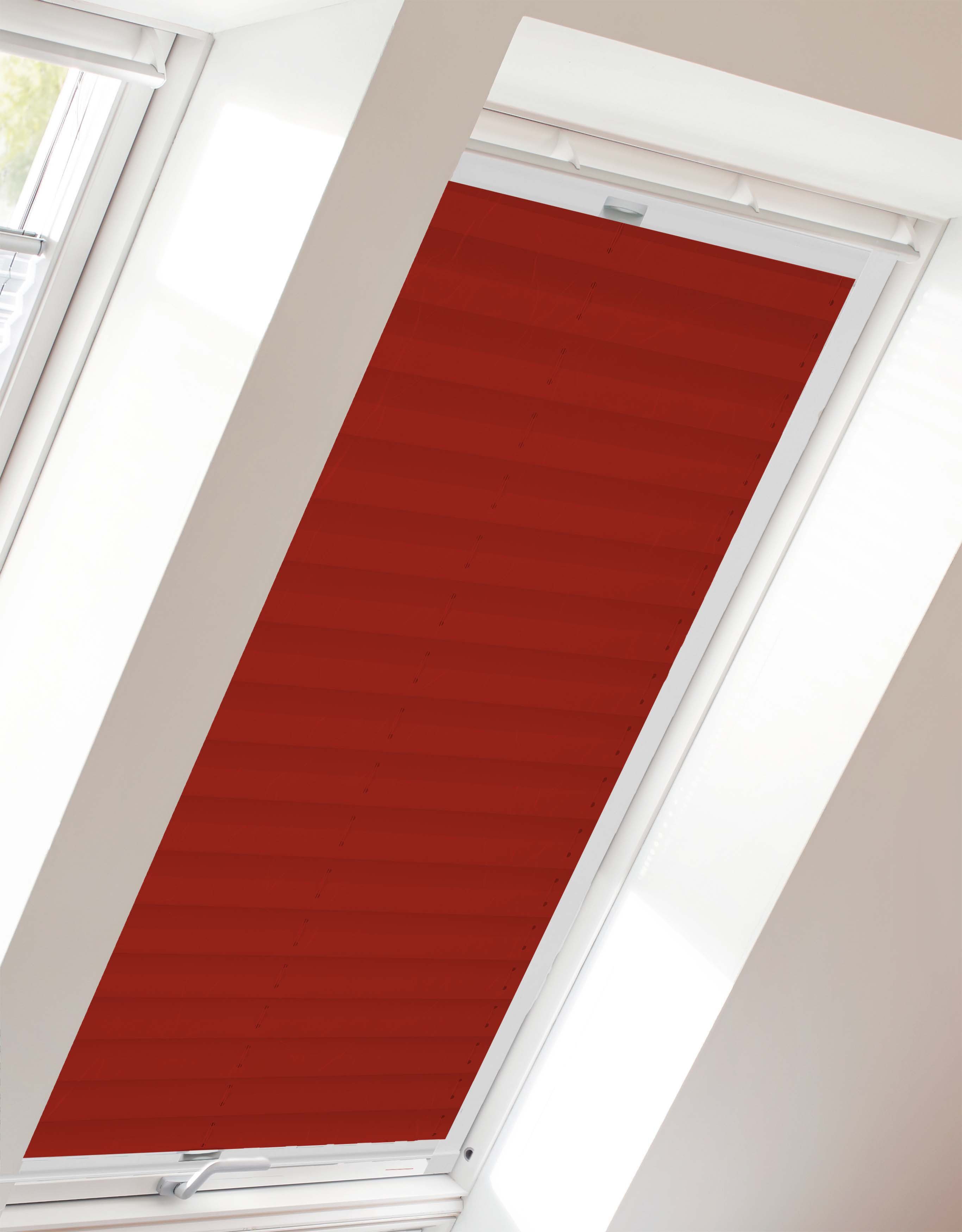 Dachfensterplissee Young Style Crush, sunlines, Lichtschutz, verspannt, verschraubt, mit Führungsschienen rot | Sonnenschutz-Plissees