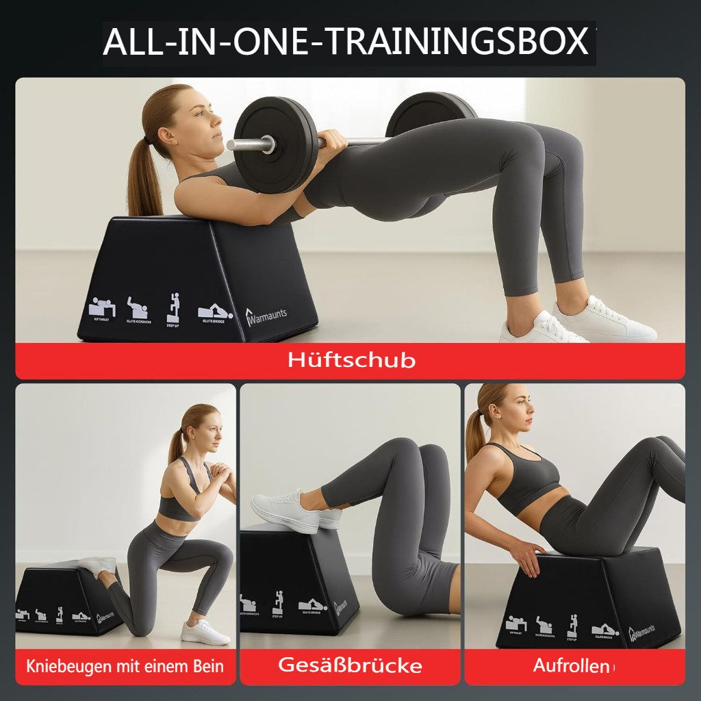 Warmounts Trainingsbank Multifunktionale Hüftstoßbox Hip Thrust Bank 317kg Belastbar, Glute Bridge Box Krafttraining Bauchtrainer Home Gym, Rutschfest