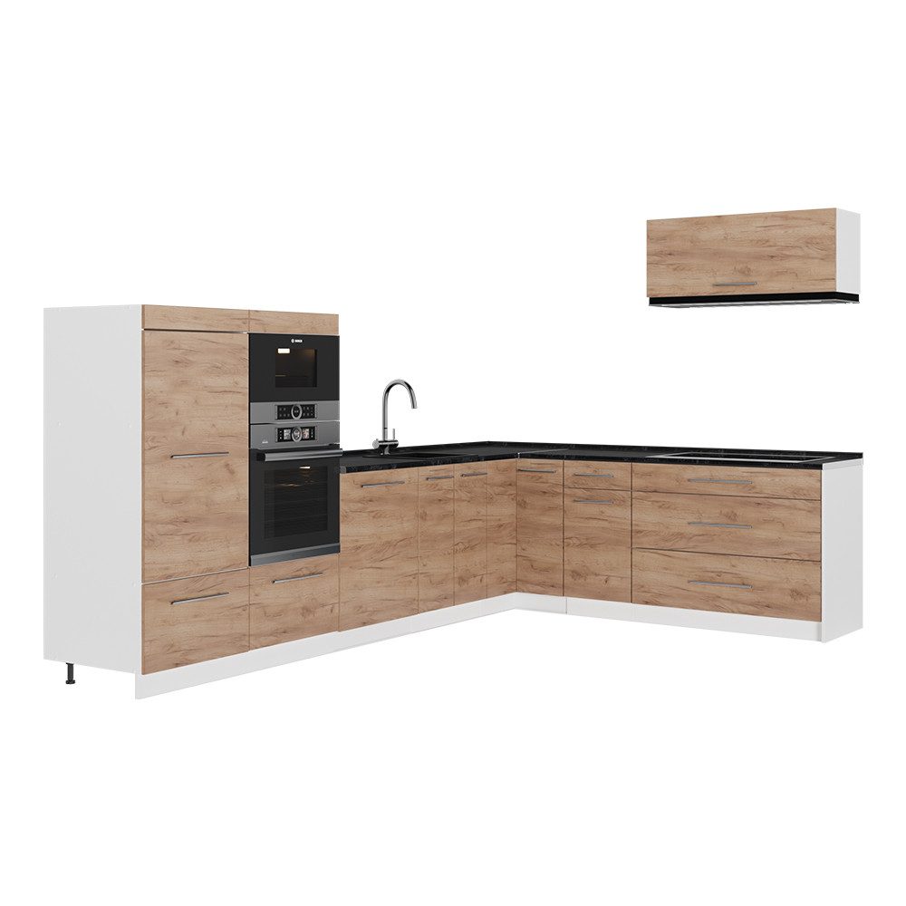 Vicco Winkelküche Fame-Line, Goldkraft Eiche/Weiß, 327 x 227 cm ohne Arbeitsplatte
