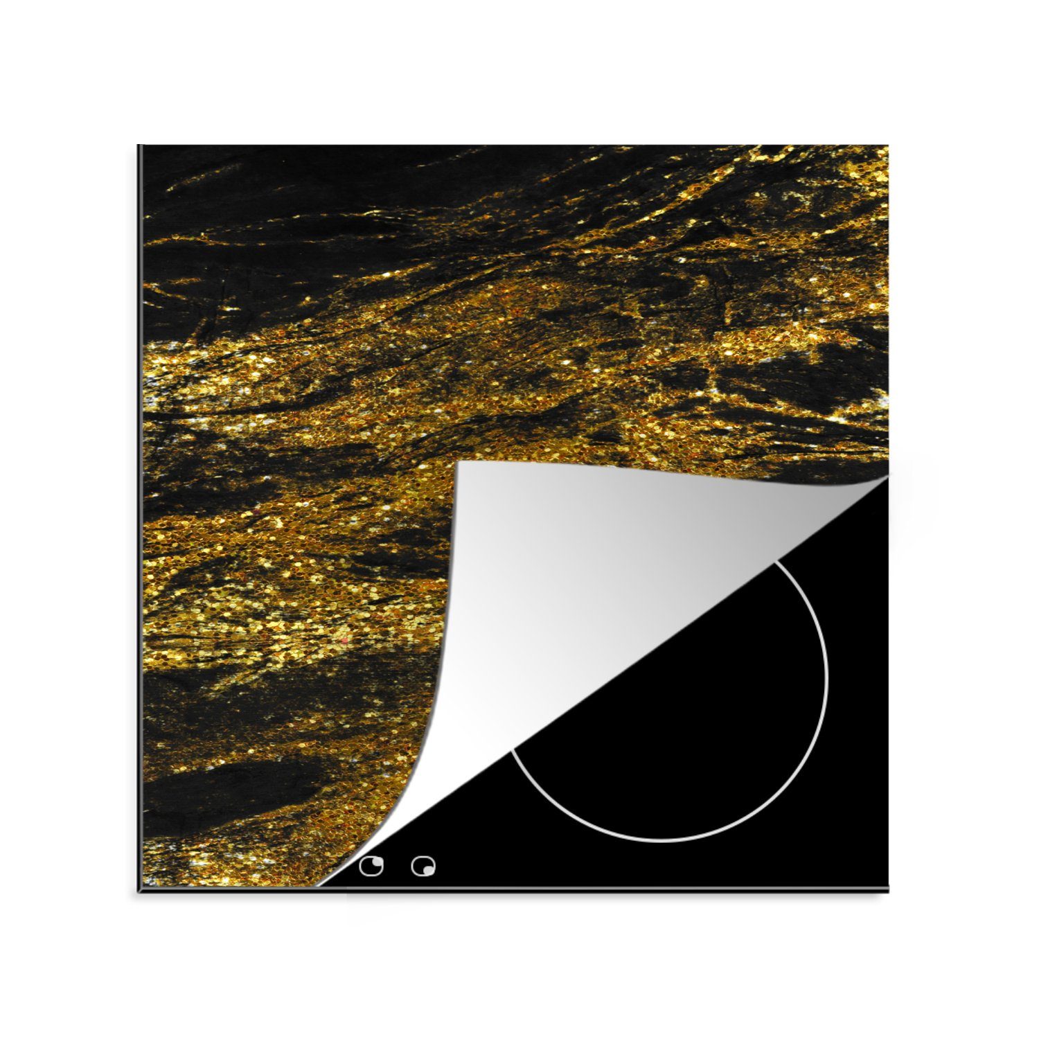 cm, - - MuchoWow tlg), küche - Marmor 78x78 Arbeitsplatte Glitter, (1 Ceranfeldabdeckung, Gold Schwarz Herdblende-/Abdeckplatte Vinyl, für