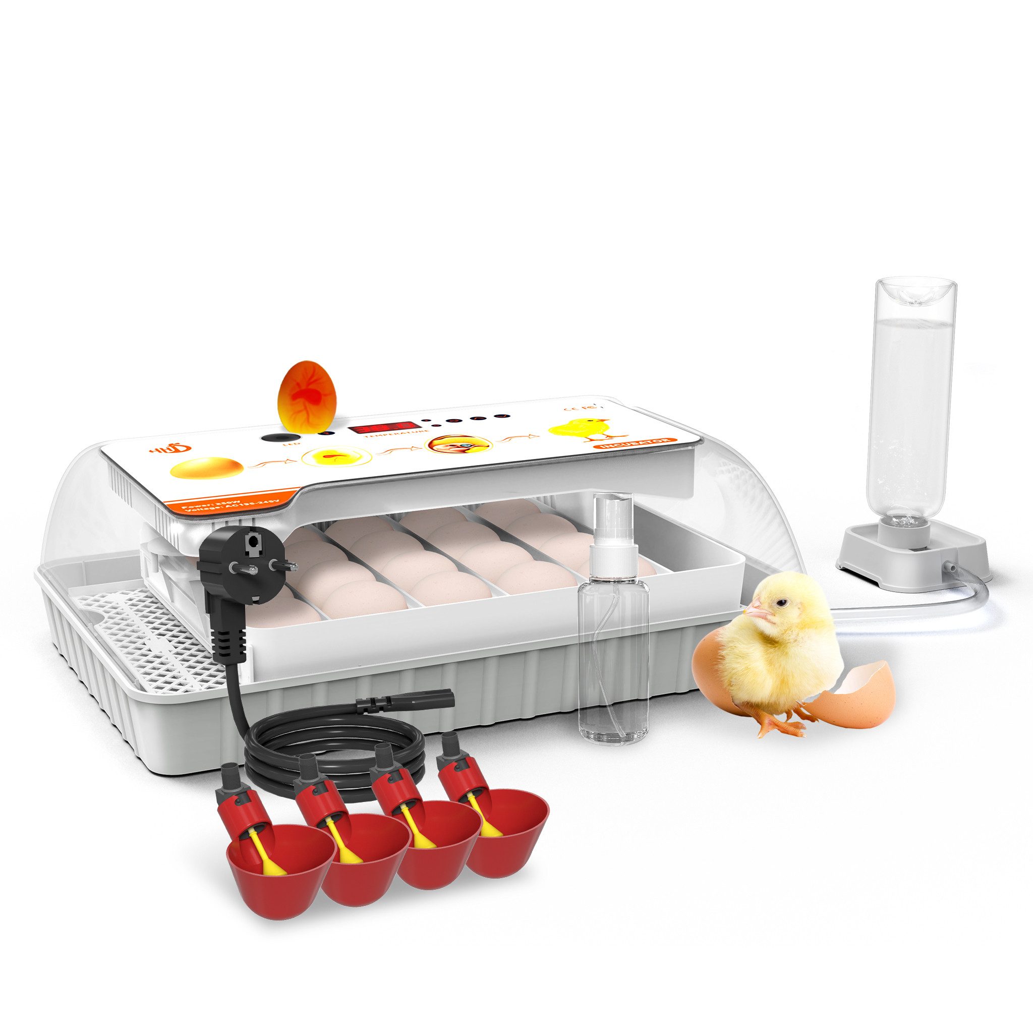 FIVMEN Reptilieninkubator Brutautomat Vollautomatischer Brutkasten für 20 Eier, mit Heizelement,Ideal für Hühner, Küken und Geflügel, Grau + Weiß