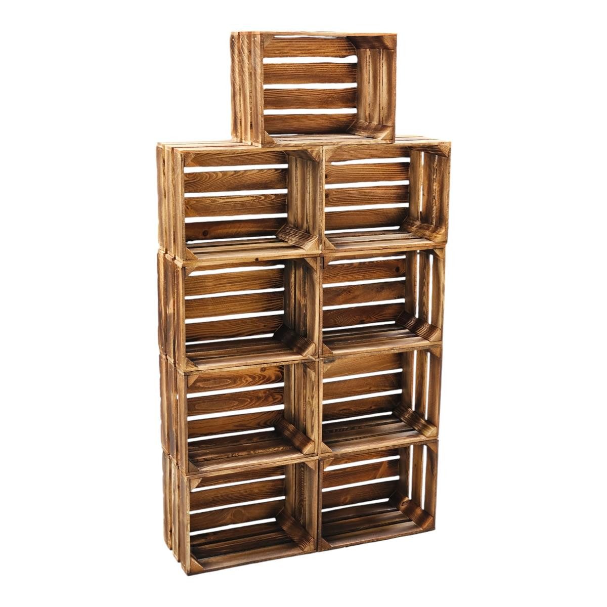 Teramico Holzkiste Obstkisten Holzkisten 40cm im praktischen 9er Set geflammt, Aufbewahrungsbox