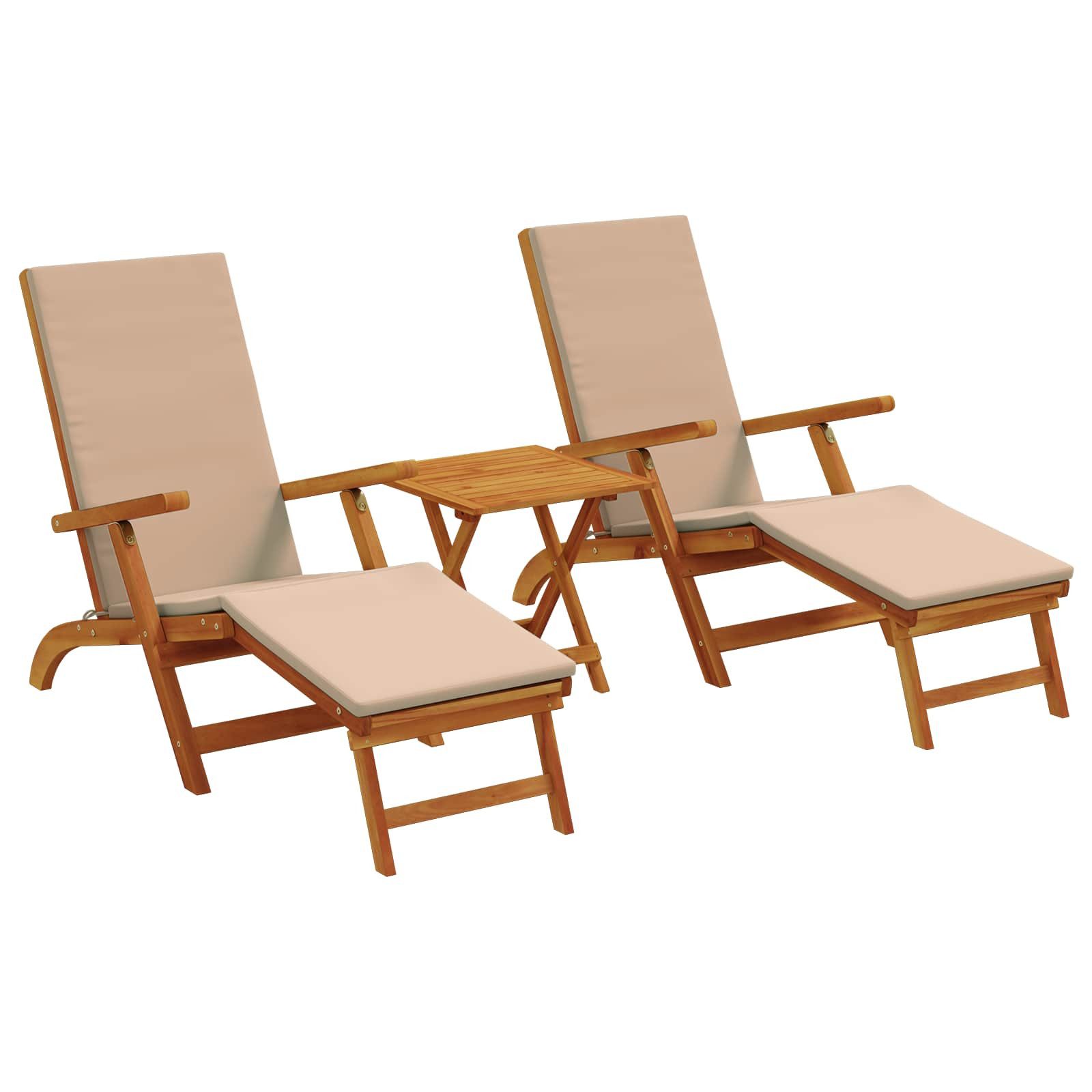 vidaXL Gartenliege Liegestuhl zum Verstellen und Klappen 3 pcs Taupe, 3 St.