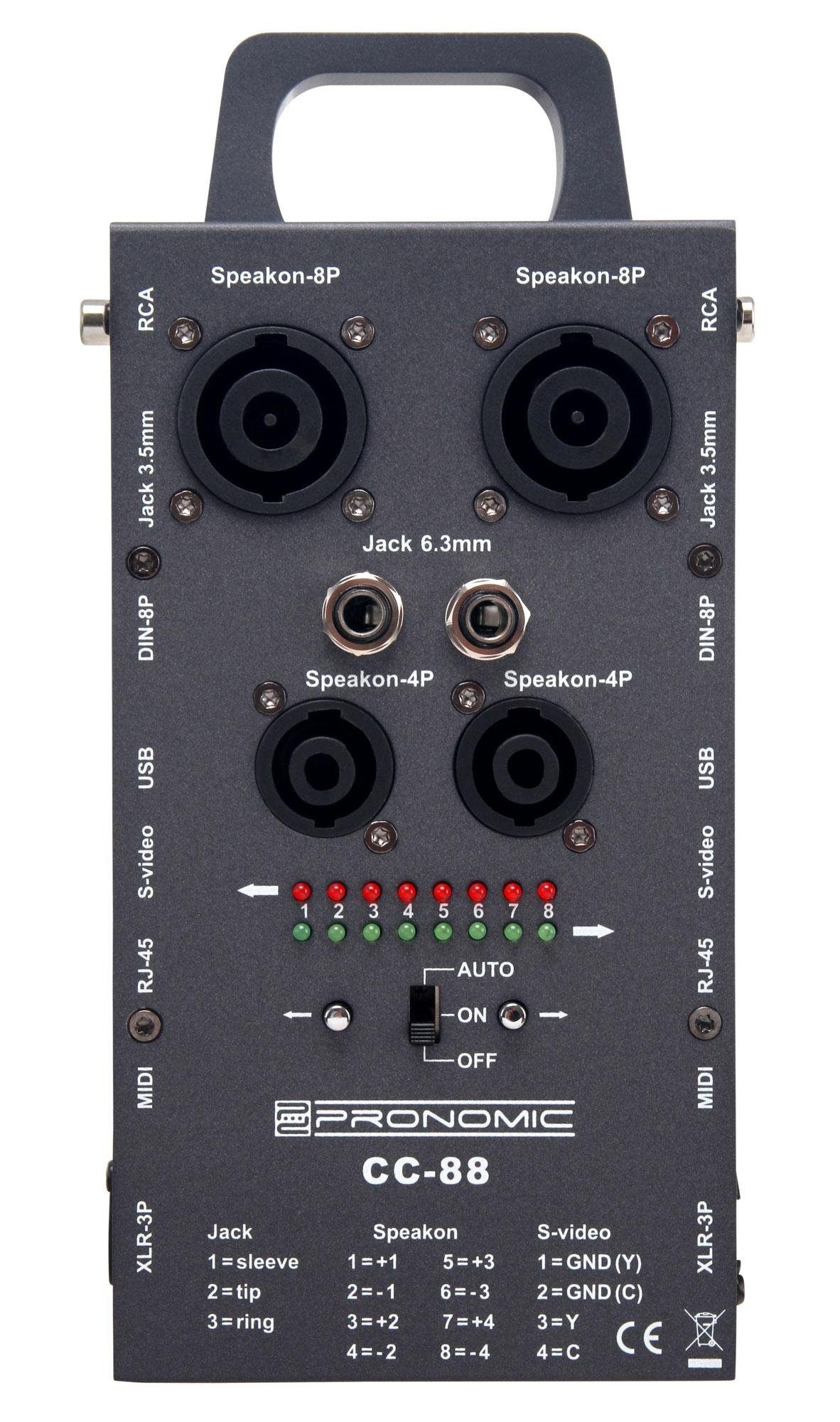 Pronomic Kabelzubehör CC-88 Multi-Kabeltester, (bis 0 Zoll, Kompakt und portabel, 1-tlg., Speakon, XLR, Chinch, RJ45, Klinke, Din, MIDI)