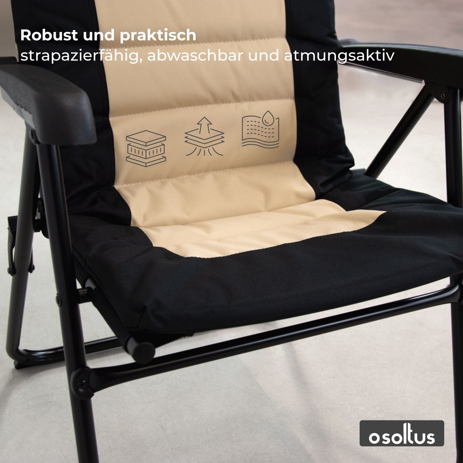 osoltus Campingstuhl osoltus Alu Camping Klappsessel Hochlehner MPO Van schwarz / beige – Bild 5 von 5