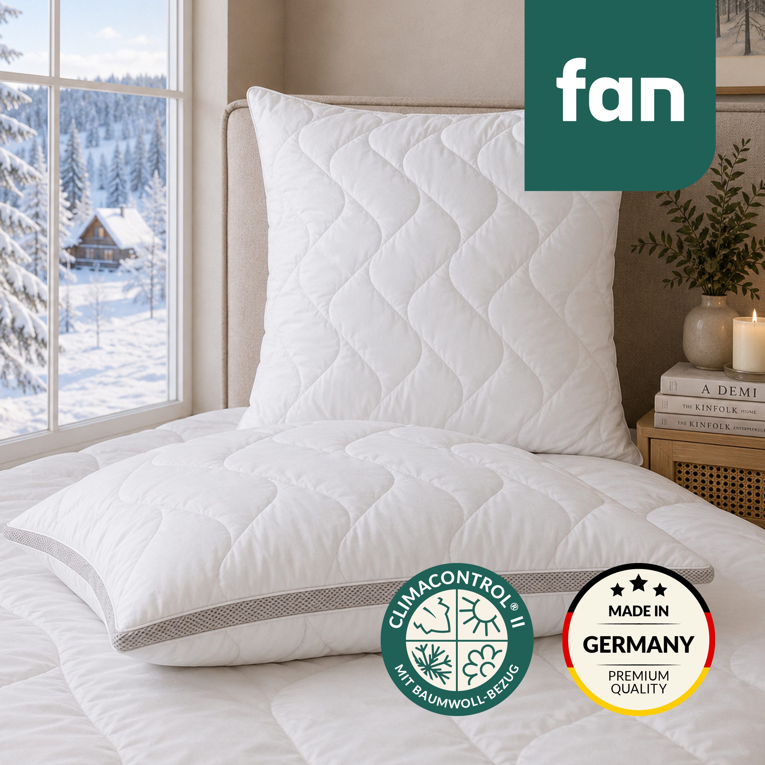 fan Microfaserkissen Climacontrol® II m. Baumwollbezug, Bezug: 100% Baumwolle, Microfaserkopfkissen mit Lüftungsband, 40x80 oder 80x80 cm erhältlich
