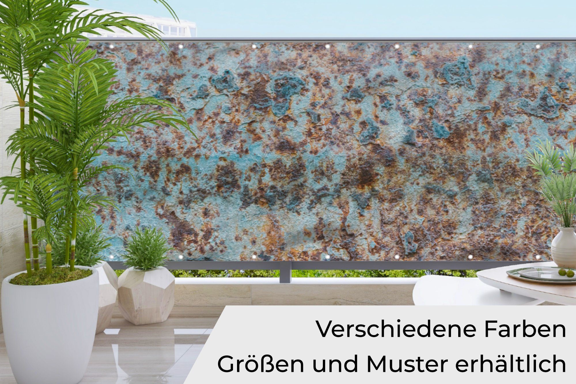 MuchoWow Balkonsichtschutz »Vintage Rost Blau« (1St) Balkon