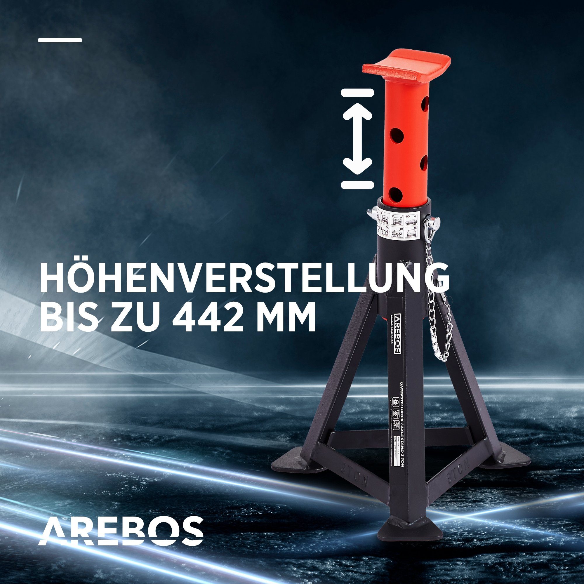 Arebos Rangierwagenheber 3T Hydraulischer Wagenheber flach 2x Unterstellbock 3T 3x Gummiauflage, 3-tlg. – Bild 4 von 5