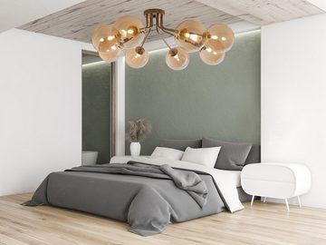 meineWunschleuchte LED Deckenleuchte, Dimmfunktion, LED wechselbar, Warmweiß, große ausgefallene Bauhaus Bubble Lampe, 8x Glas-kugel Gold, B: 88cm