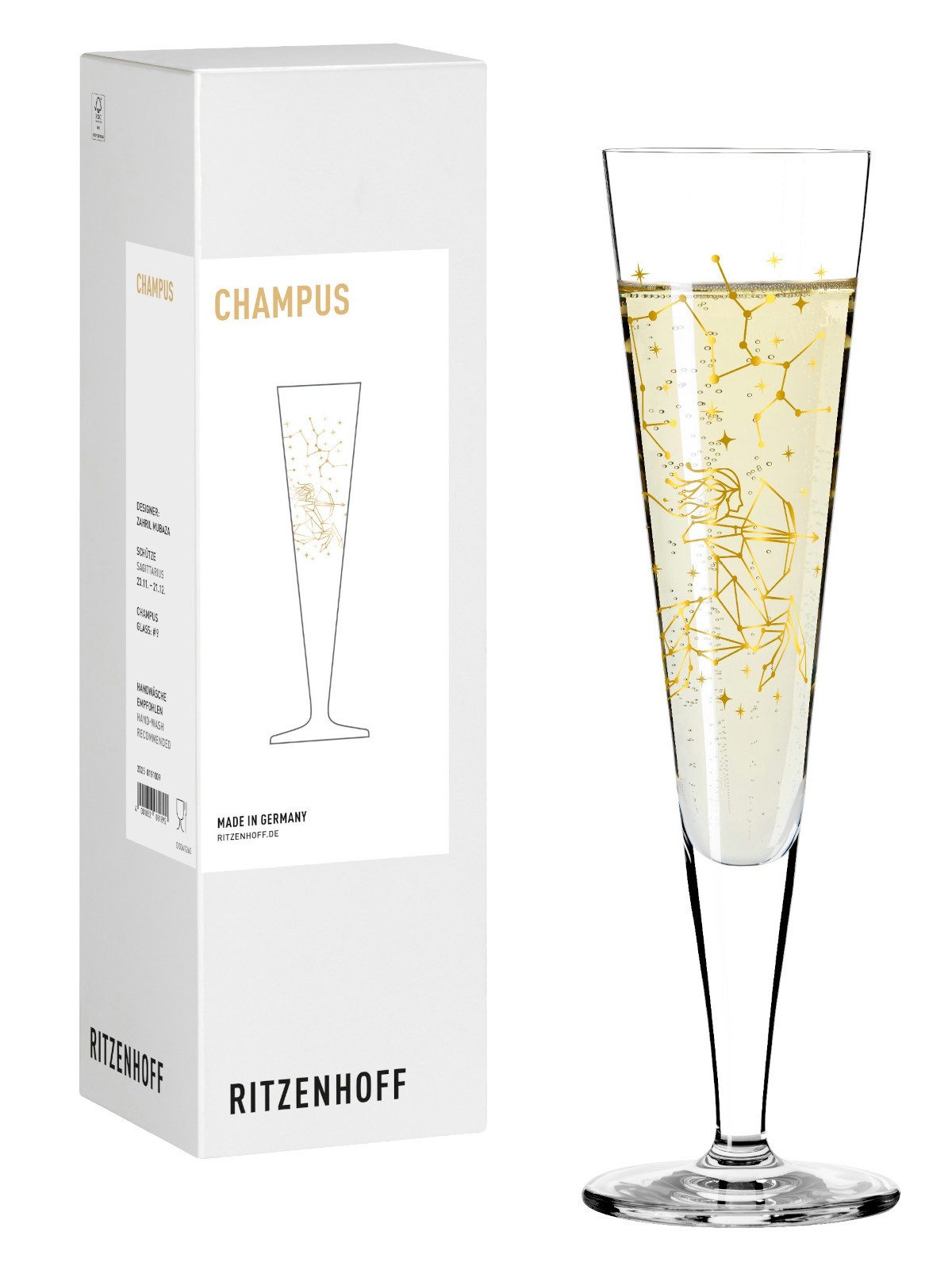 Ritzenhoff Champagnerglas Champagnerglas #9 Schütze (Z. Mubaza) H25, Kristallglas