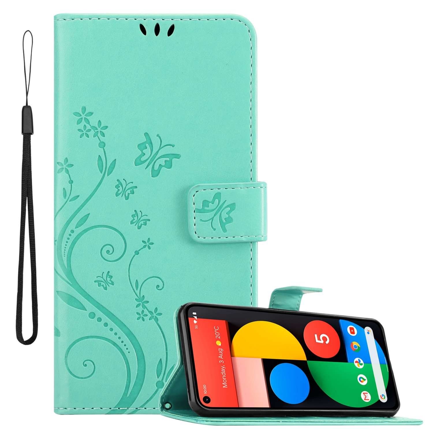 Cadorabo Handyhülle für Google PIXEL 5 Hülle Google PIXEL 5, Hülle Schutzhülle Blumen Flower mit Standfunktion Kartenfach Magnet