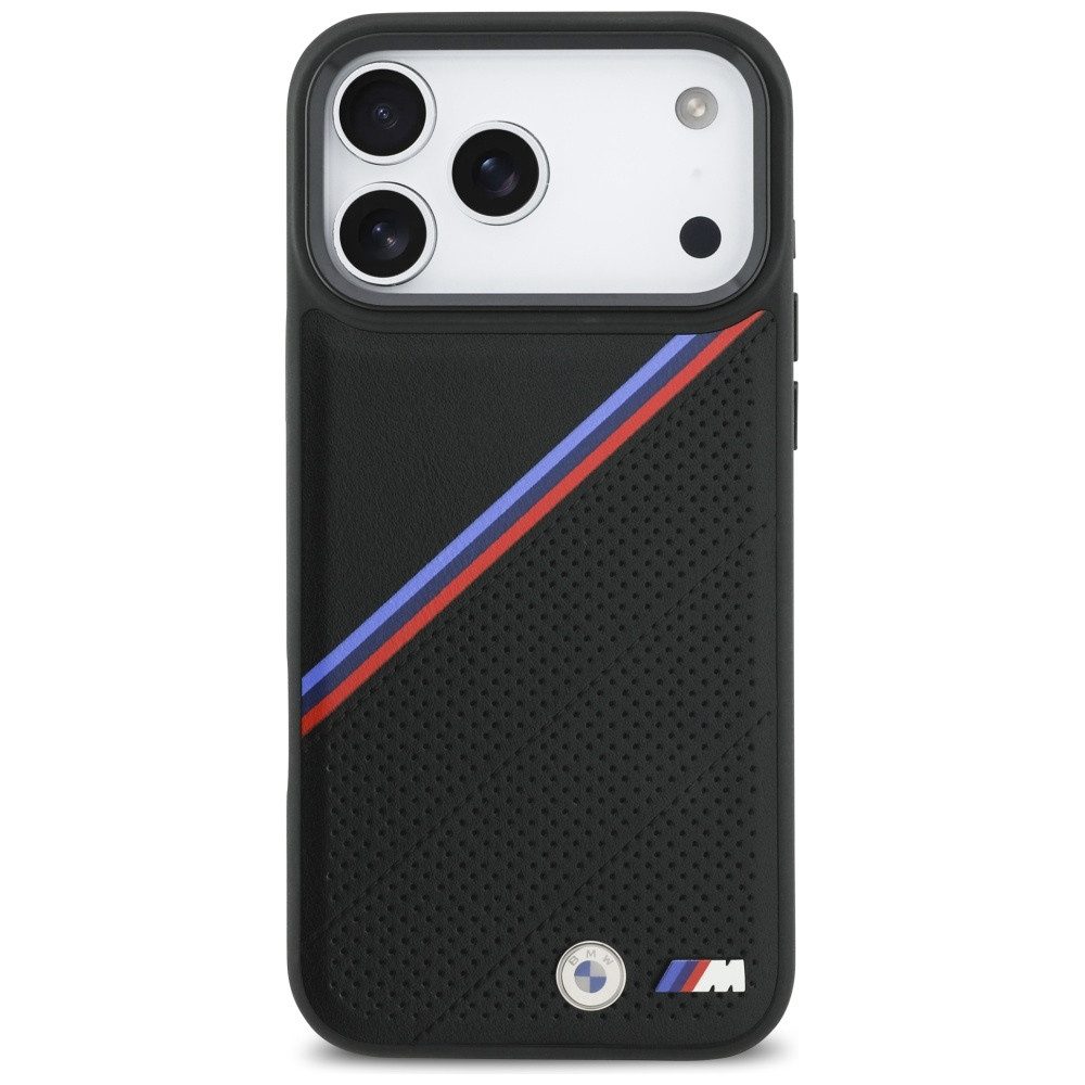 BMW Handyhülle Case iPhone 17 Pro Max MagSafe Kunstleder schwarz Tricolor Logo Metall 6,9 Zoll, Kantenschutz