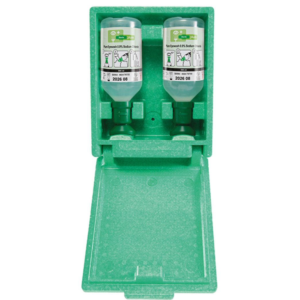 DocMed Erste-Hilfe-Set Plum Augenspülbox, (Erste Hilfe Augenspülung, 1 St), 2 x 500ml, Integrierter Spiegel