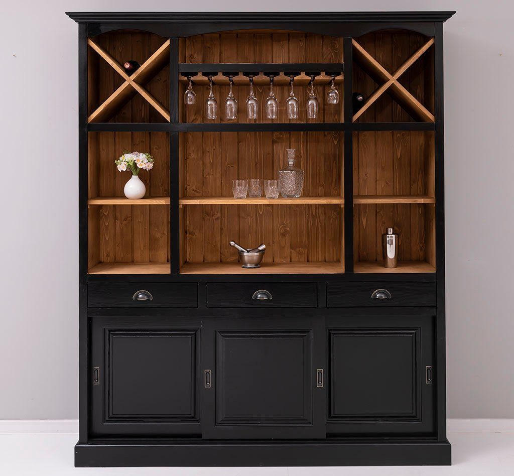 Massivholzmoebel-Becker Buffet Großer Wein- und Buffetschrank aus Massivholz, Wohnzimmerschrank
