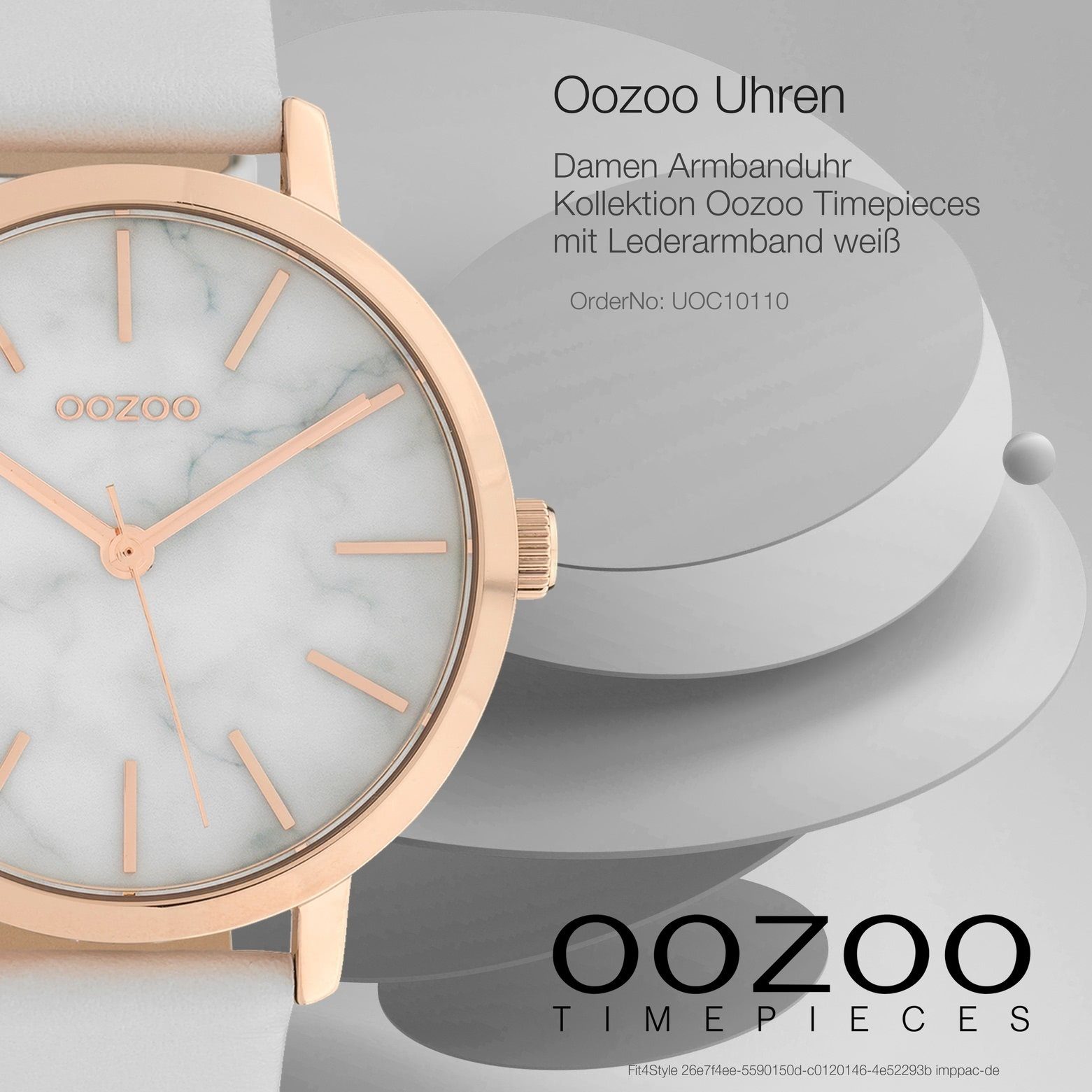 OOZOO Quarzuhr Oozoo Damen Armbanduhr Lederarmband, Fashion-Style weiß (ca. 38mm) Damenuhr mittel Analog, rund