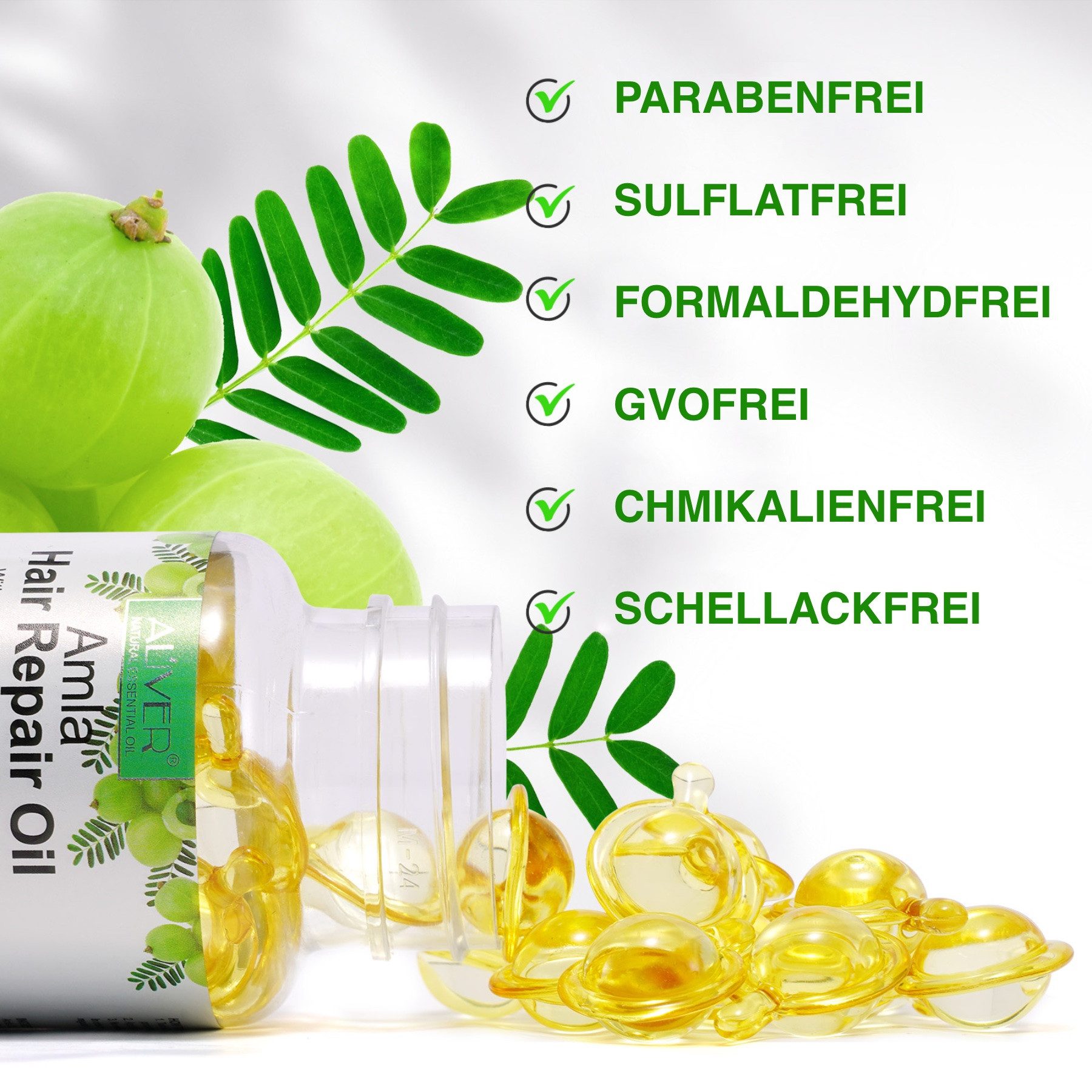 ALIVER Haaröl Amlaöl mit Keratin Haarwachstum gegen Haarausfall in Kapseln Bio Vegan, 3-tlg.