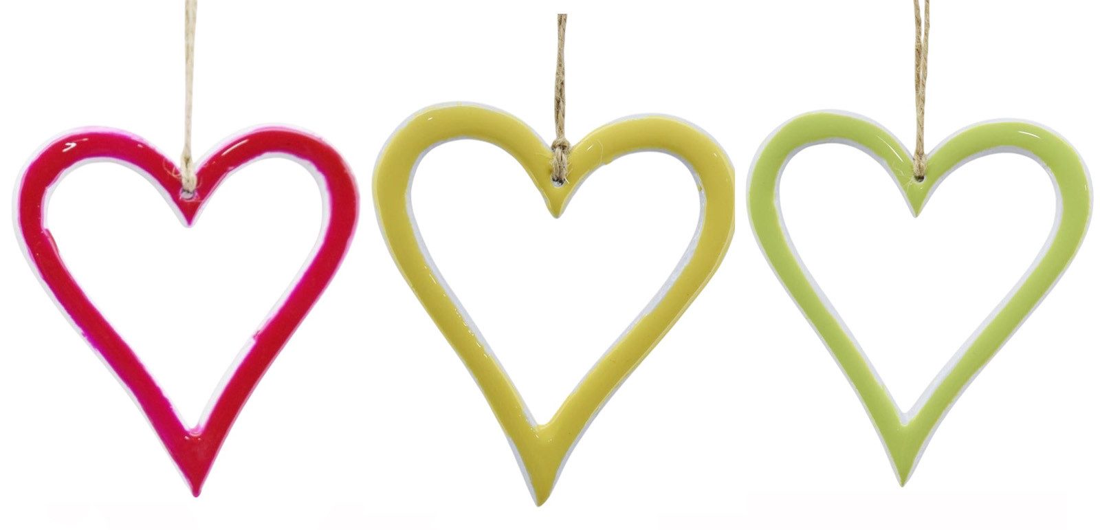 finehomegarden Dekohänger Metall Herz zum Hängen – Ø10cm – 3-farbig sortiert Pink, Gelb & Grün (Set, 3 St., 3tlg), Dekorative Hängeherz für Fenster, Wohnbereich & Garten – Frühlingsdeko