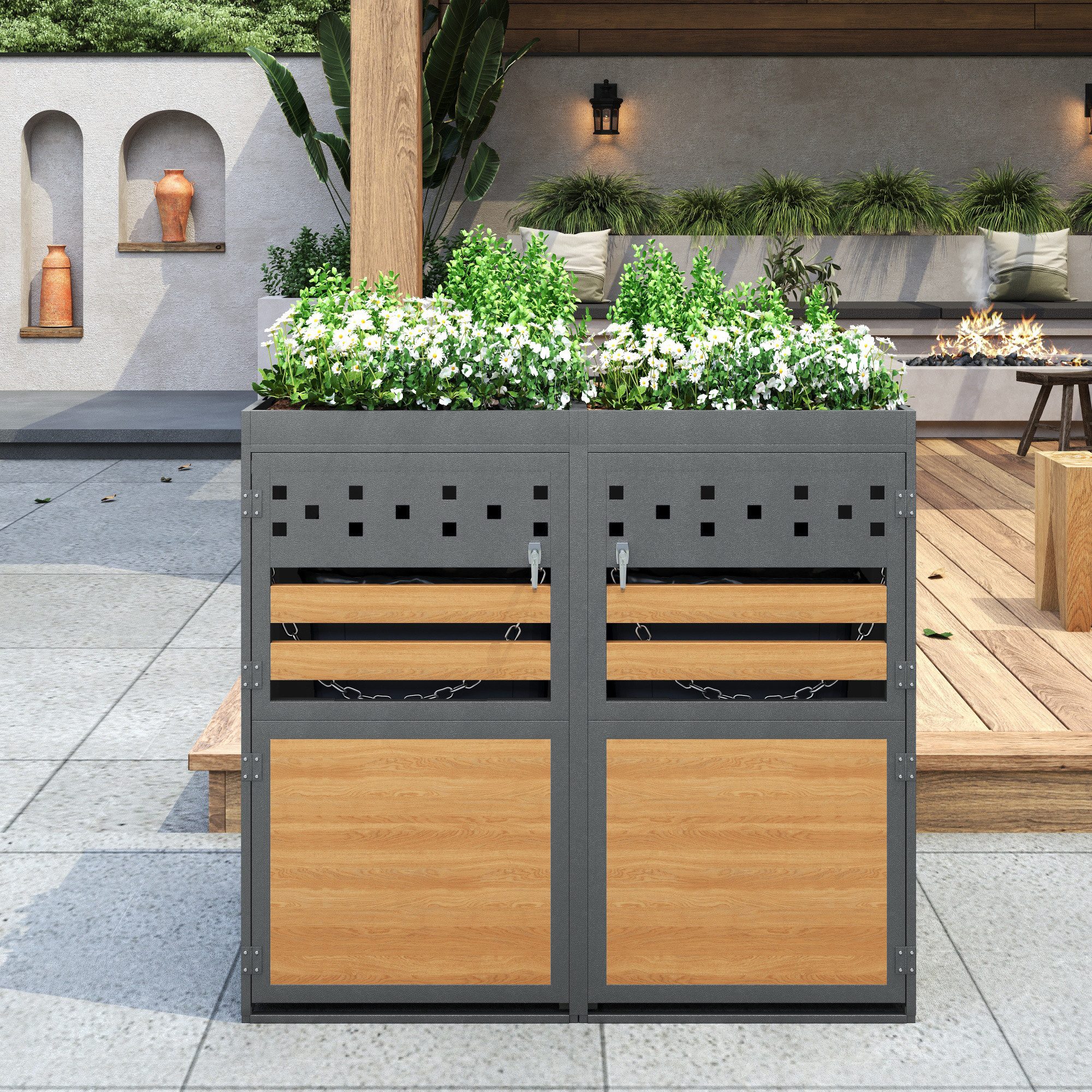 Flieks Mülltonnenbox, Mülltonnenbox für 2 Tonnen mit einem Fassungsvermögen von 120–240 L