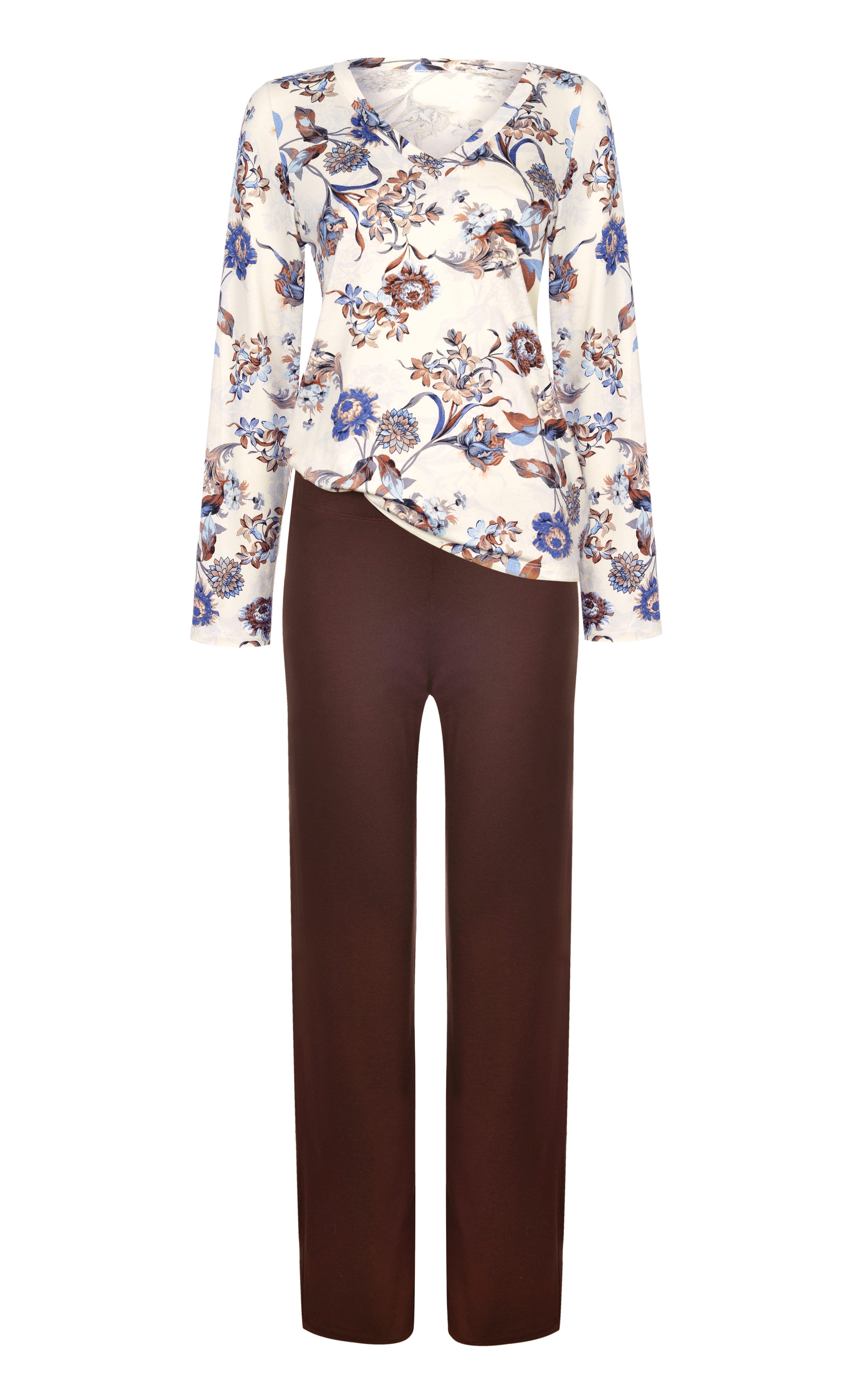Donna Pyjama Schlafanzug mit floralem Druck & passender Basic-Schlafhose in günstig online kaufen