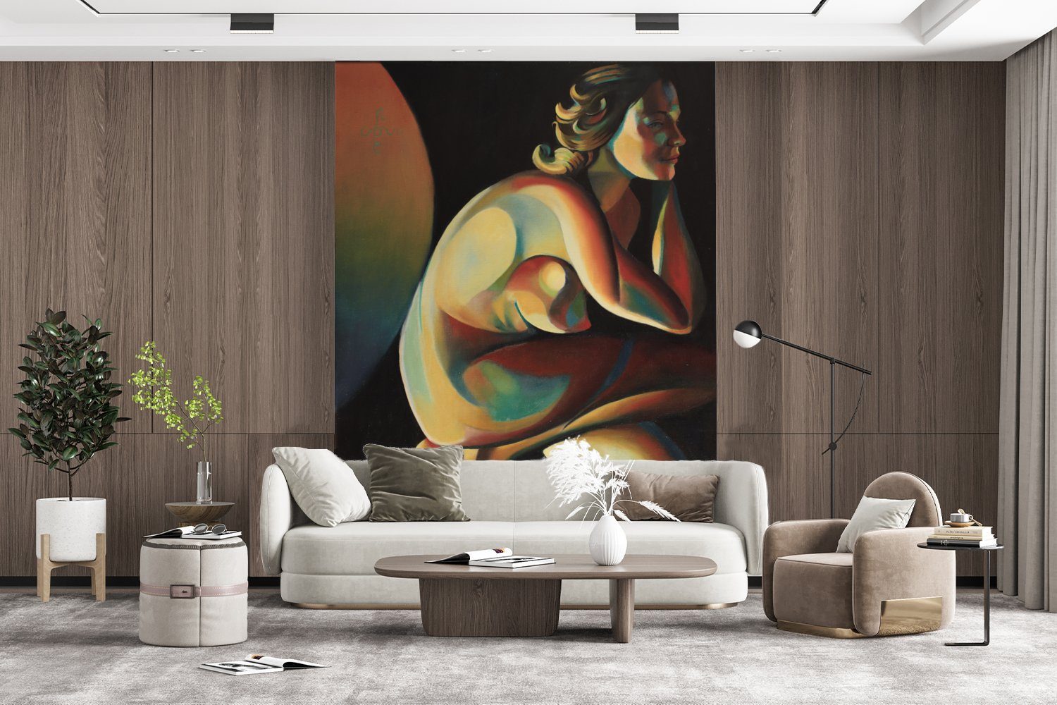Wohnzimmer, (4 St), Porträt - für Matt, - - Wandtapete bedruckt, Montagefertig Kunst Fototapete Tapete Abstrakt, Vinyl Frau MuchoWow