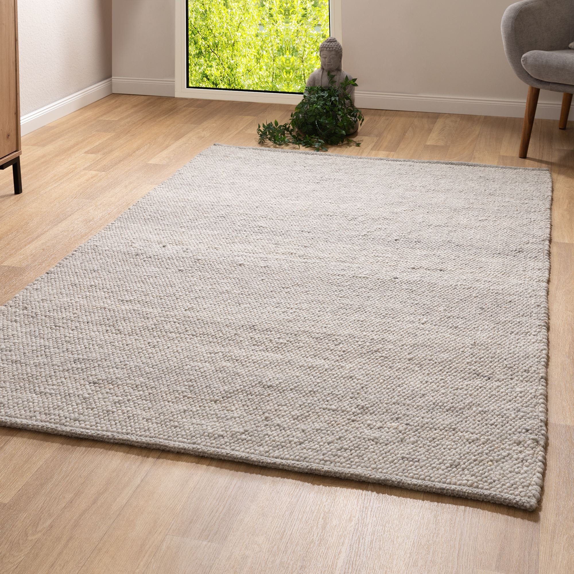 Steffensmeier Wollteppich Leo mit Fusselstopp, Rechteckig, Handwebteppich, Handweb Teppich, gewalkt