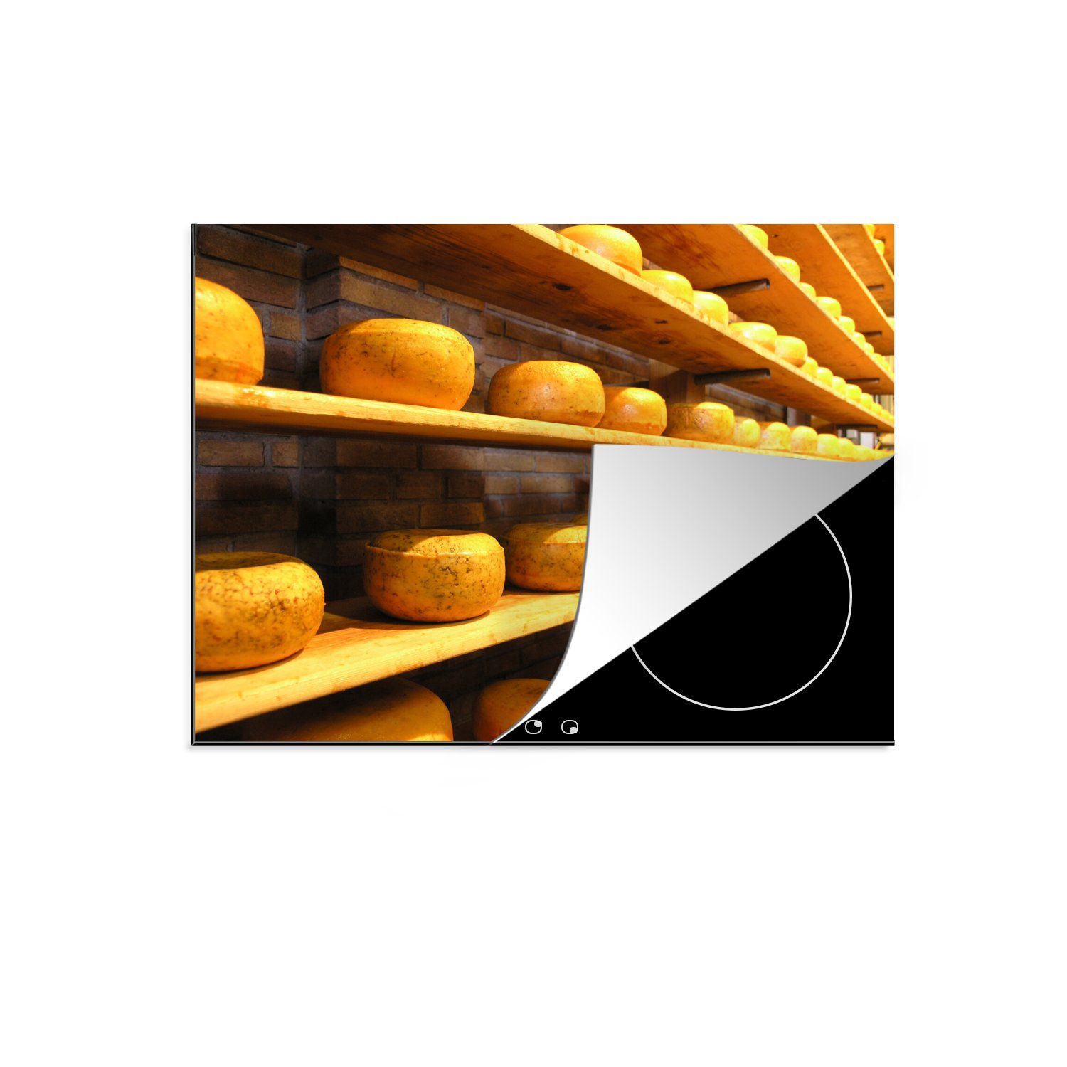 MuchoWow Herdblende-/Abdeckplatte Reihen von Edamer Käse, Vinyl, (1 tlg), 70x52 cm, Mobile Arbeitsfläche nutzbar, Ceranfeldabdeckung | Herdabdeckplatten
