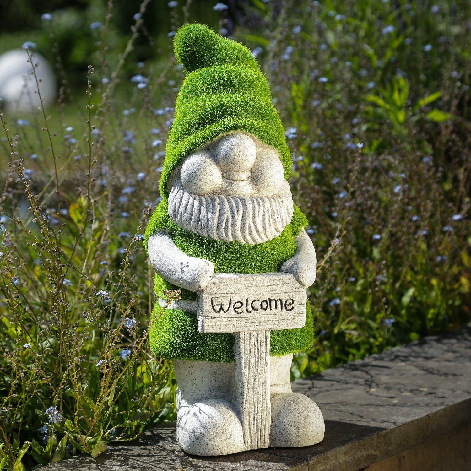 MARELIDA Gartenzwerg Gartenzwerg mit Welcome Schild Dekofigur Magnesia Gartenfigur 38cm, (1 St)