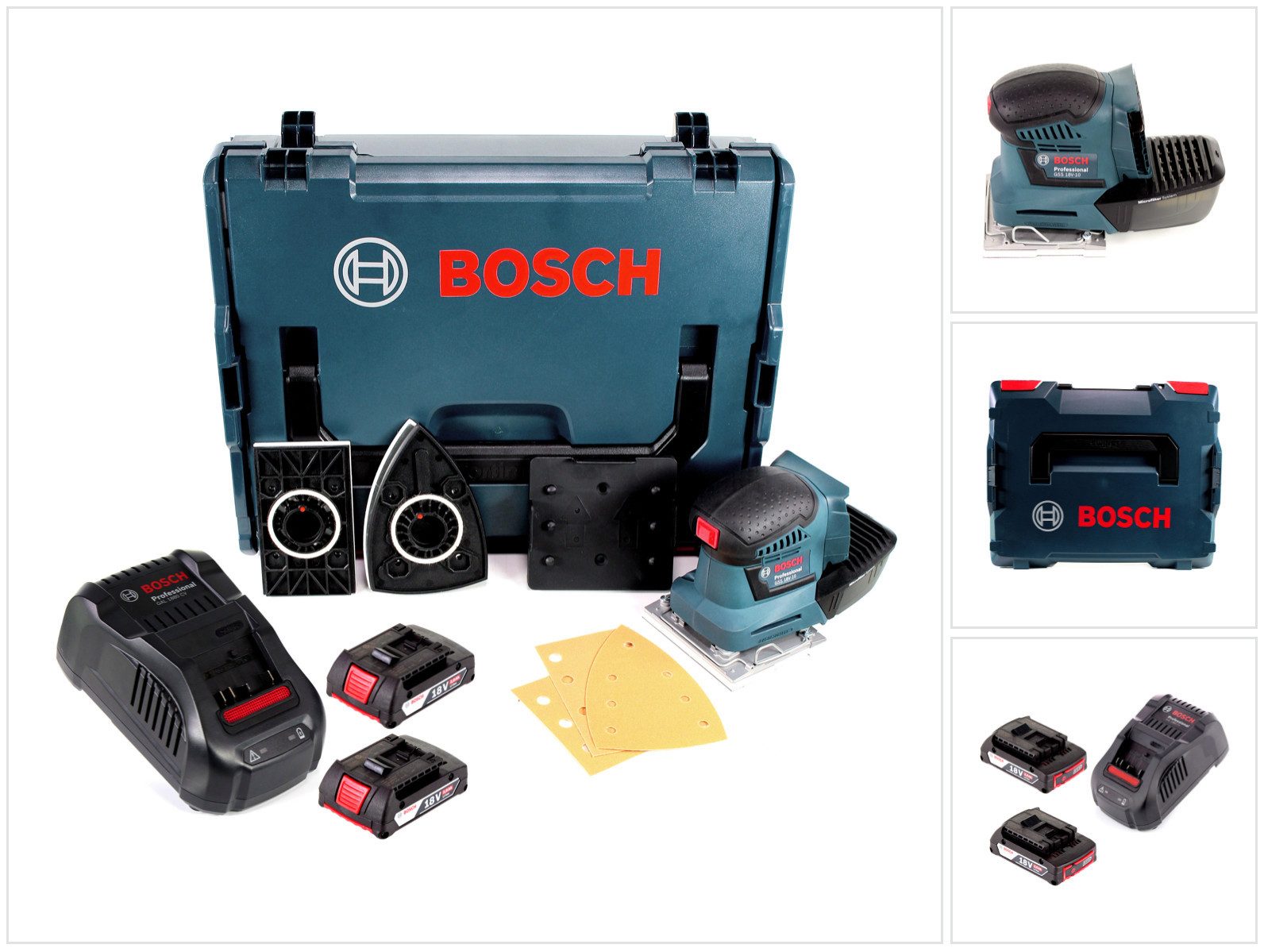 Bosch Professional Akku-Schwingschleifer GSS 18V-10 18V + 2x Akku 2,0Ah + Ladegerät + L-Boxx