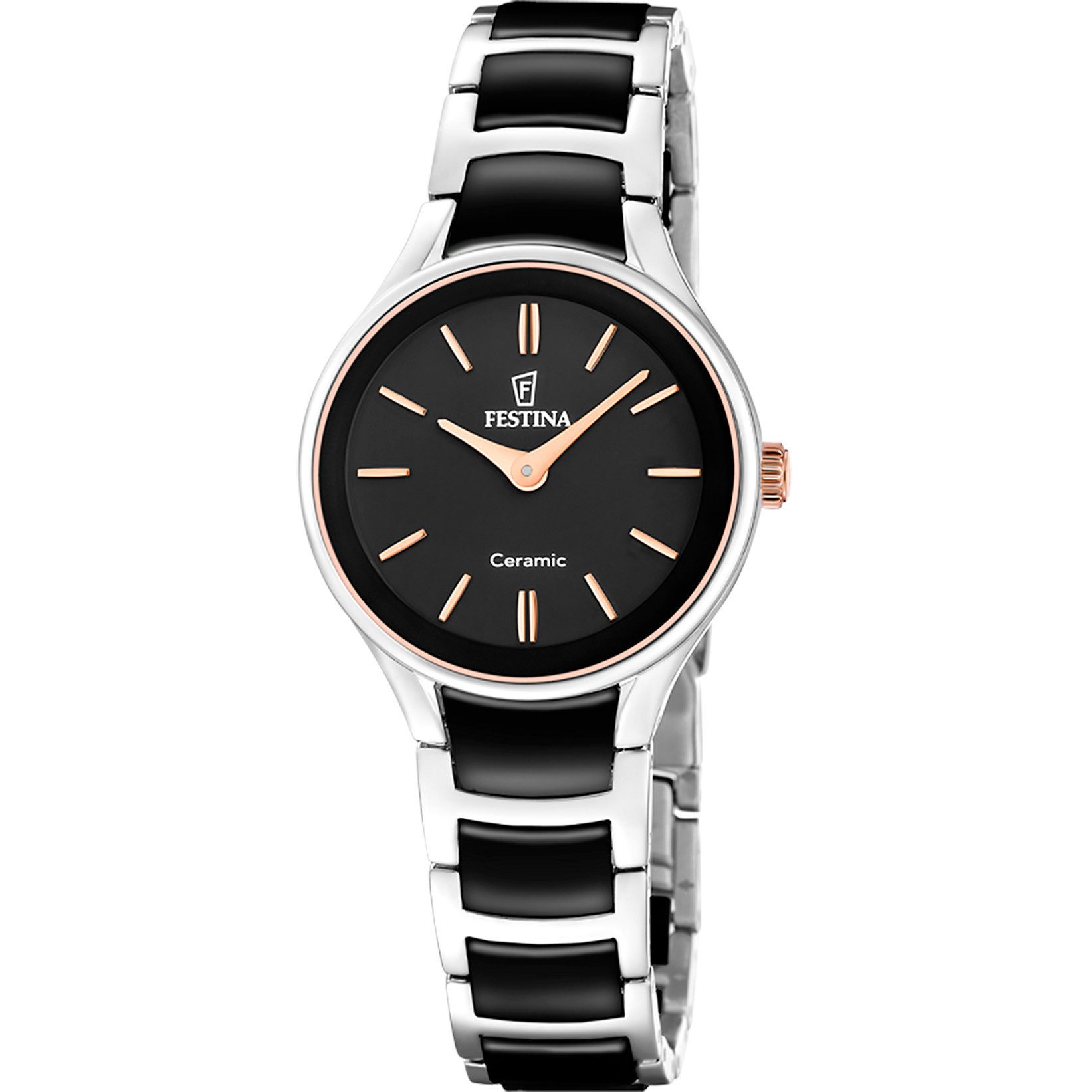 Festina Quarzuhr Ceramic Damenuhr F20752-7 – Schwarz/Rosé Keramikband, 30,5 mm