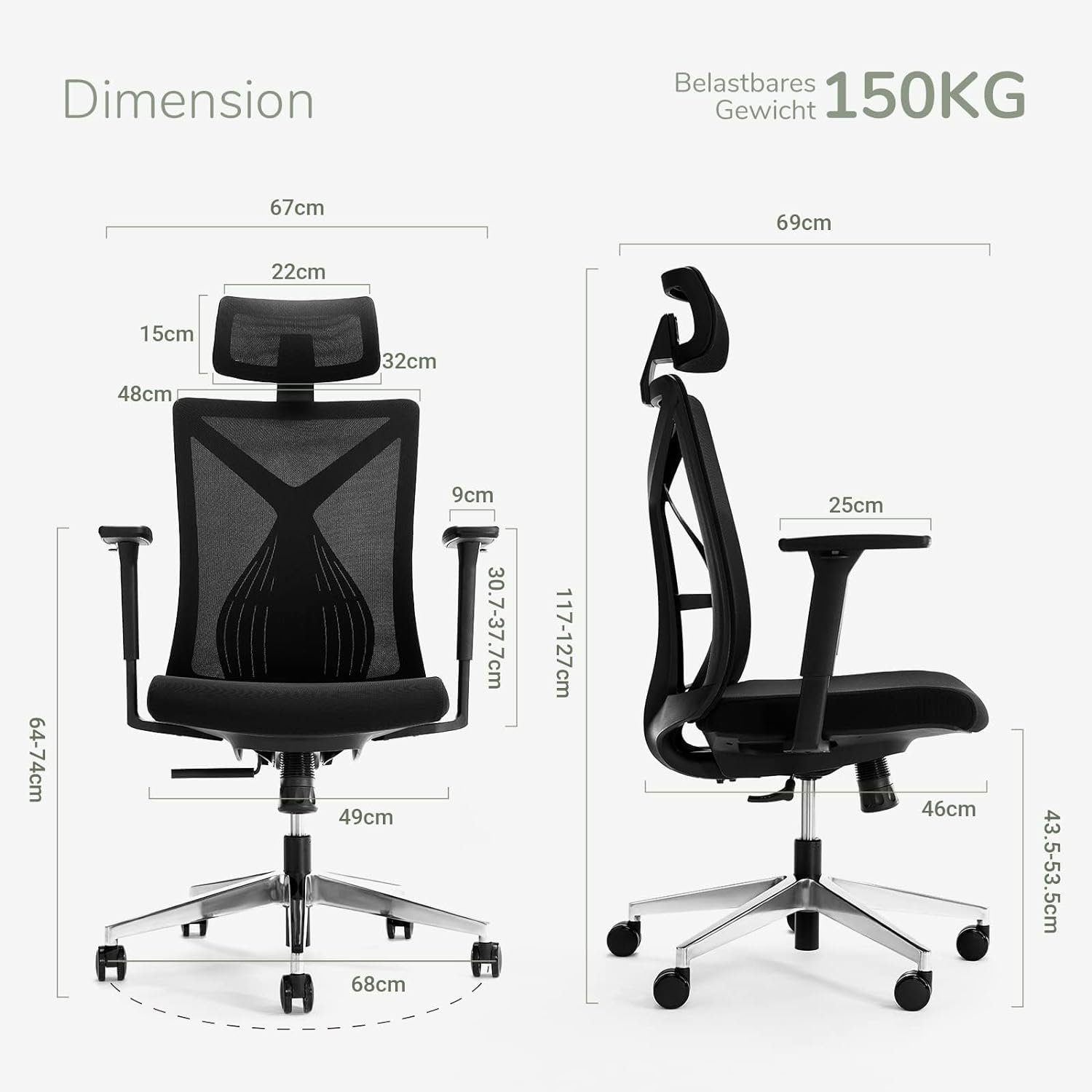 mit Schreibtischstuhl, Stuhl Hoher Verstellbarer Bürostuhl, Novilla Ergonomisch Rücken