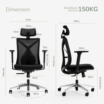 Novilla Bürostuhl, Ergonomisch Schreibtischstuhl, Hoher Rücken Stuhl mit Verstellbarer