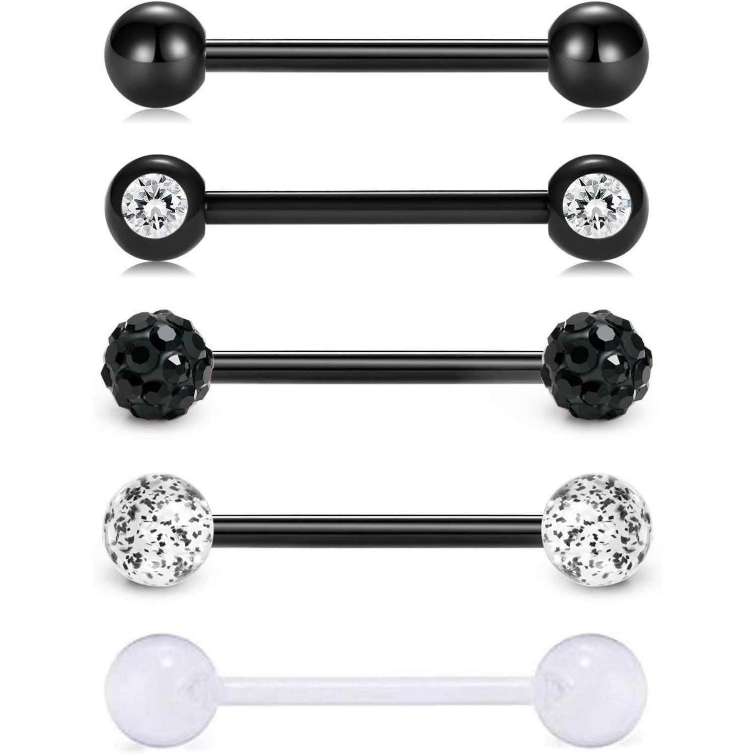 Piercing-Set 5er Zungenpiercing Barbell Set 14G Chirurgenstahl Kunststoff Kugeln