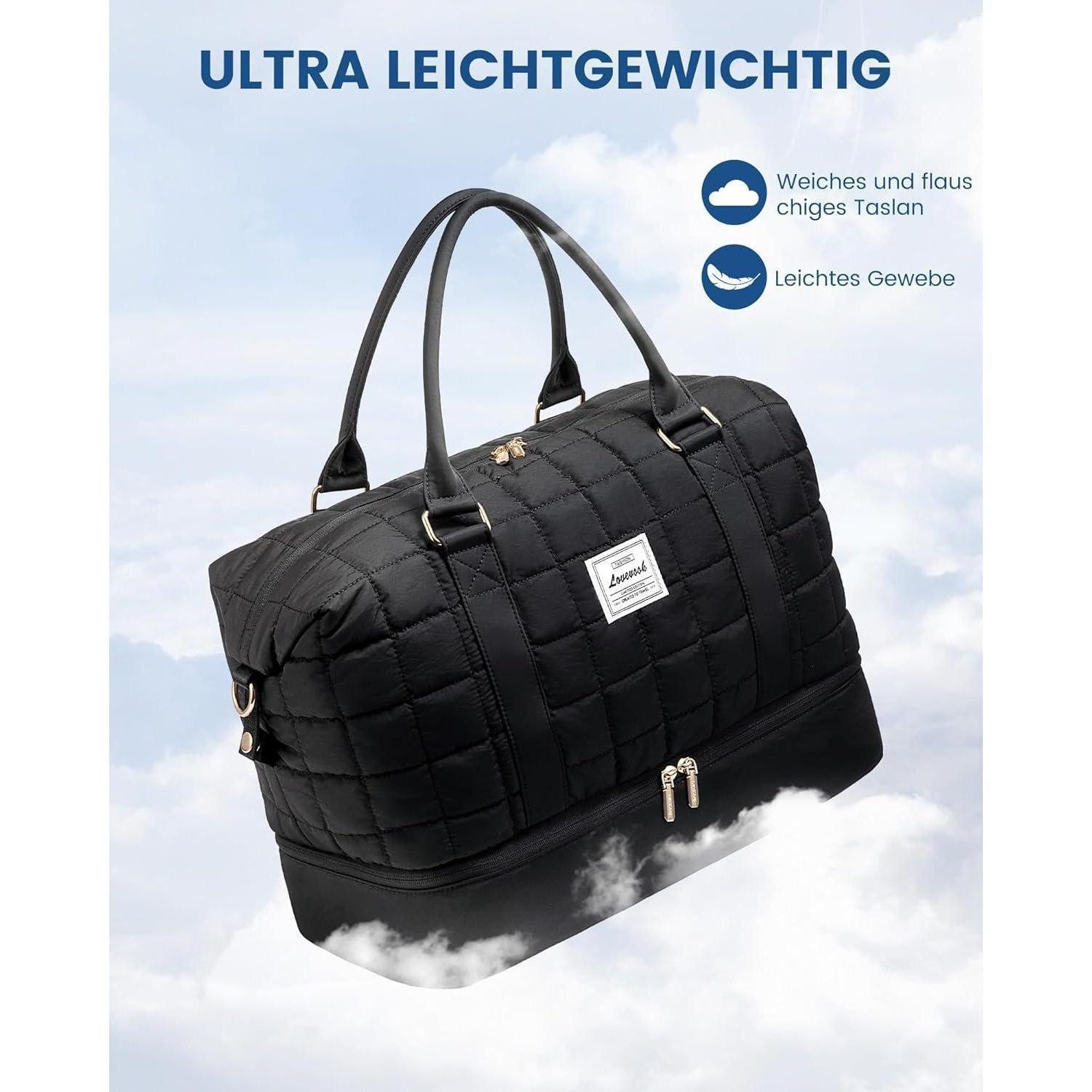 LuxusKollektion Weekender Leichte Reisetasche Damen mit Schuhfach & Nassfach, Schwarz – Bild 3 von 5